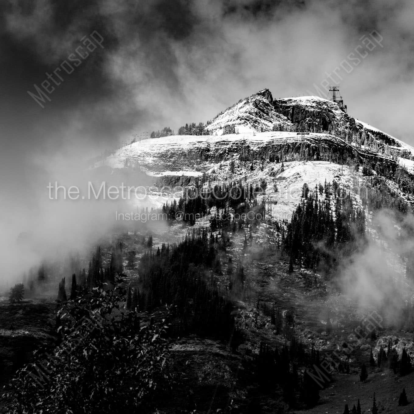 rendezvous mountain first snowfall Black & White Wall Art