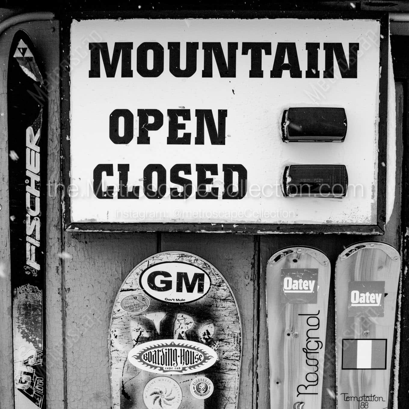 rendezvous mountain open closed sign Black & White Wall Art