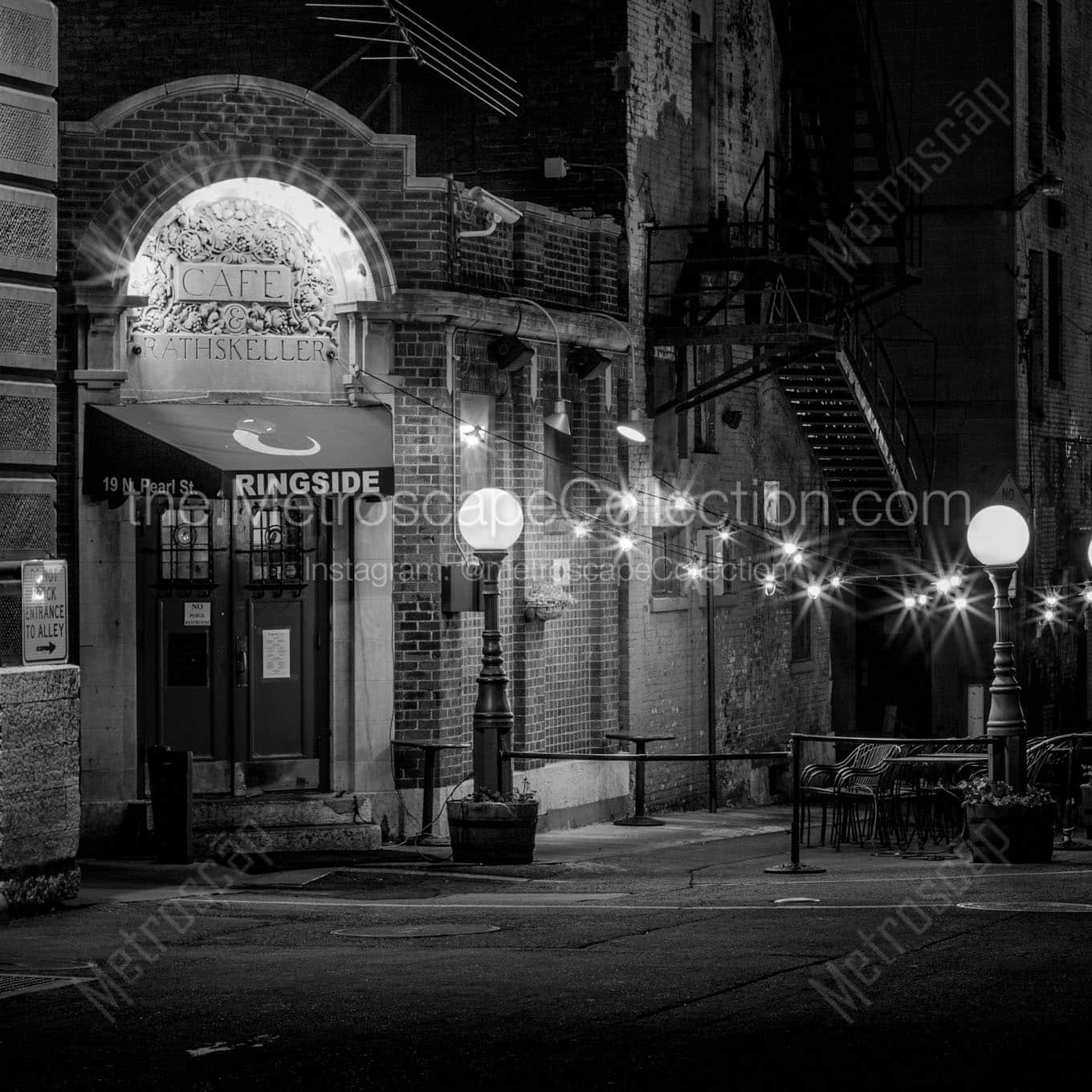 ringside cafe at night Black & White Wall Art