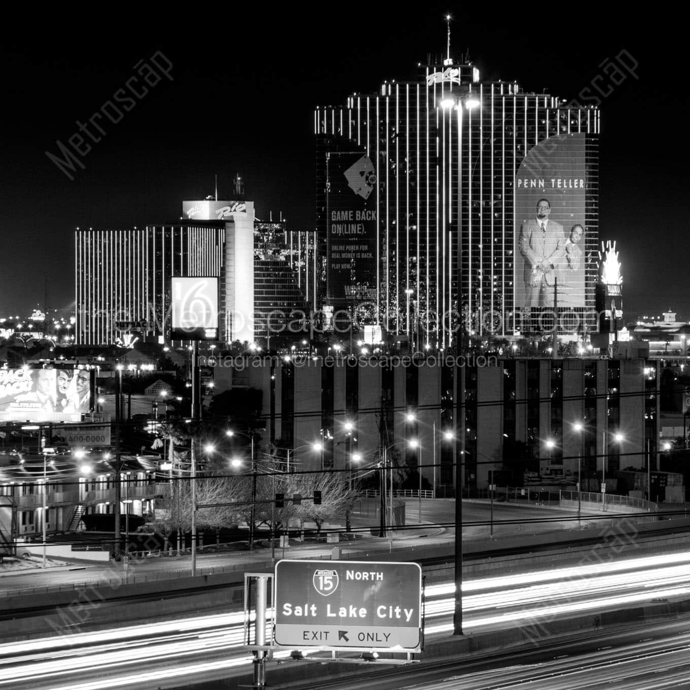 rio hotel casino at night Black & White Wall Art