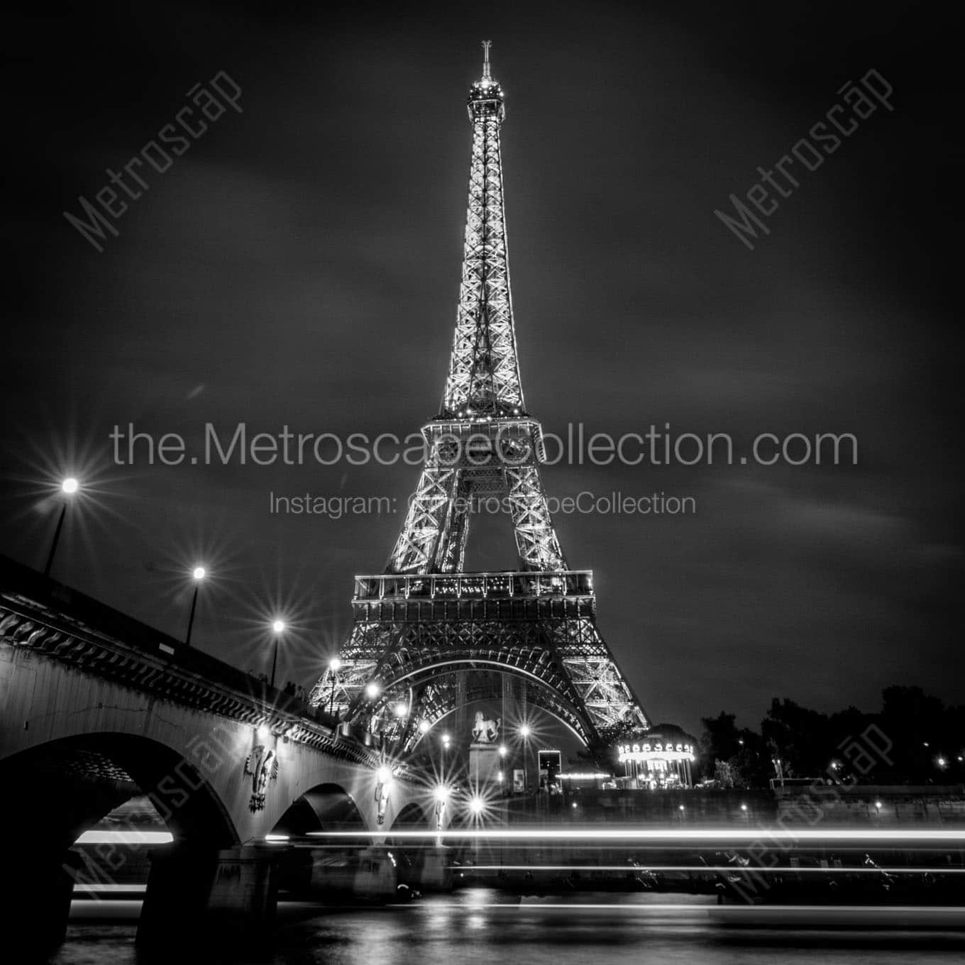 river seine and eiffel tower Black & White Wall Art