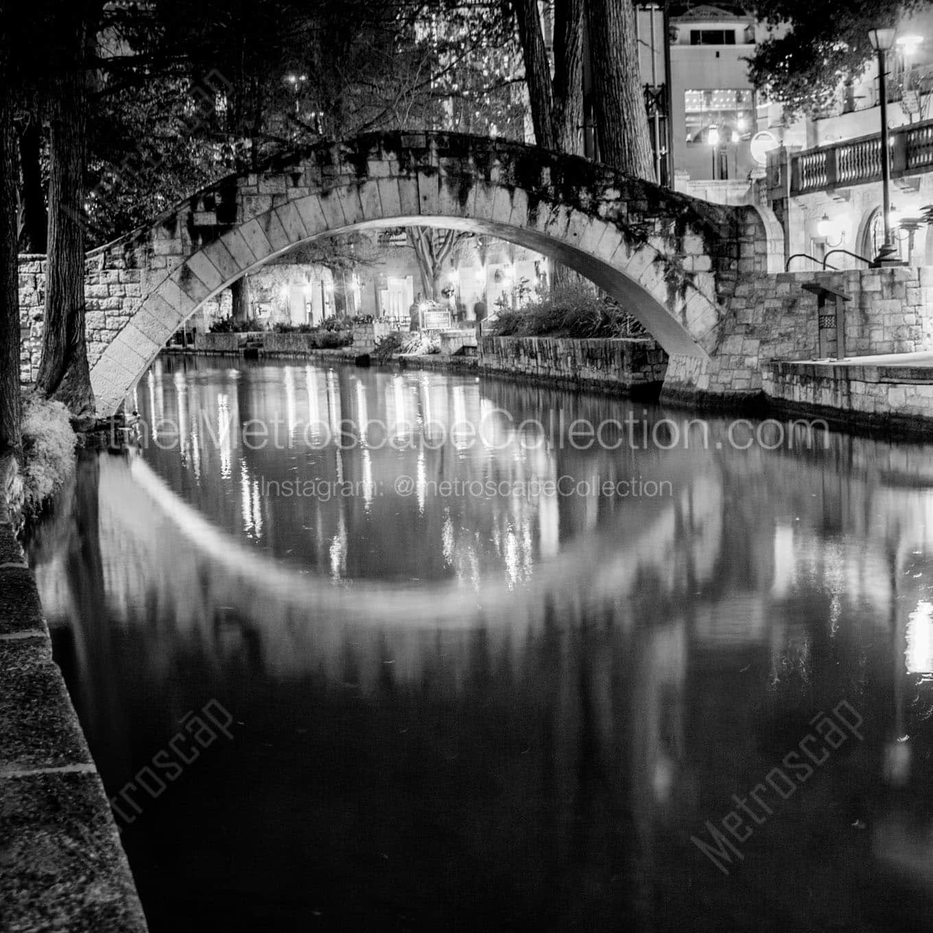 river walk at night Black & White Wall Art