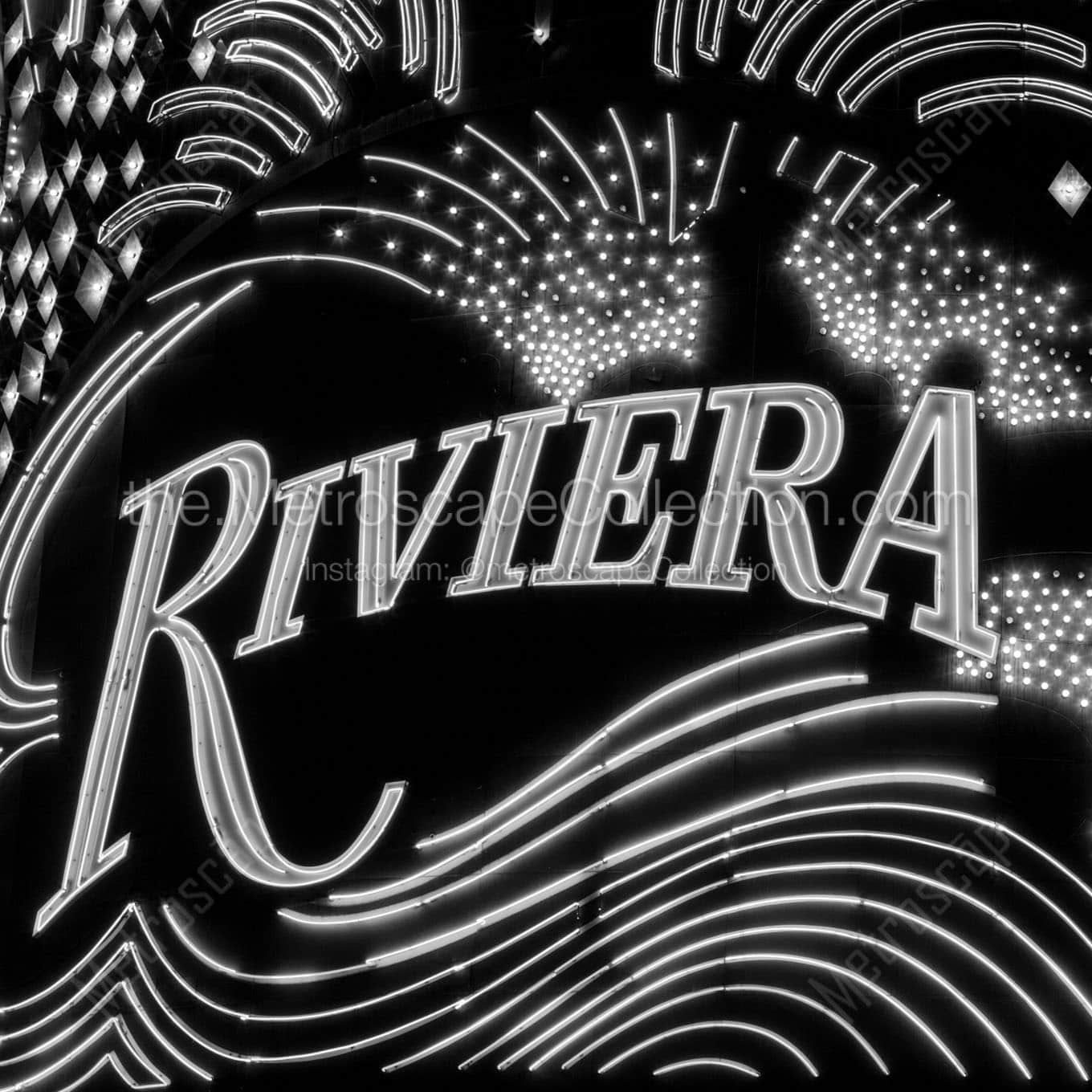 riviera sign at night Black & White Wall Art