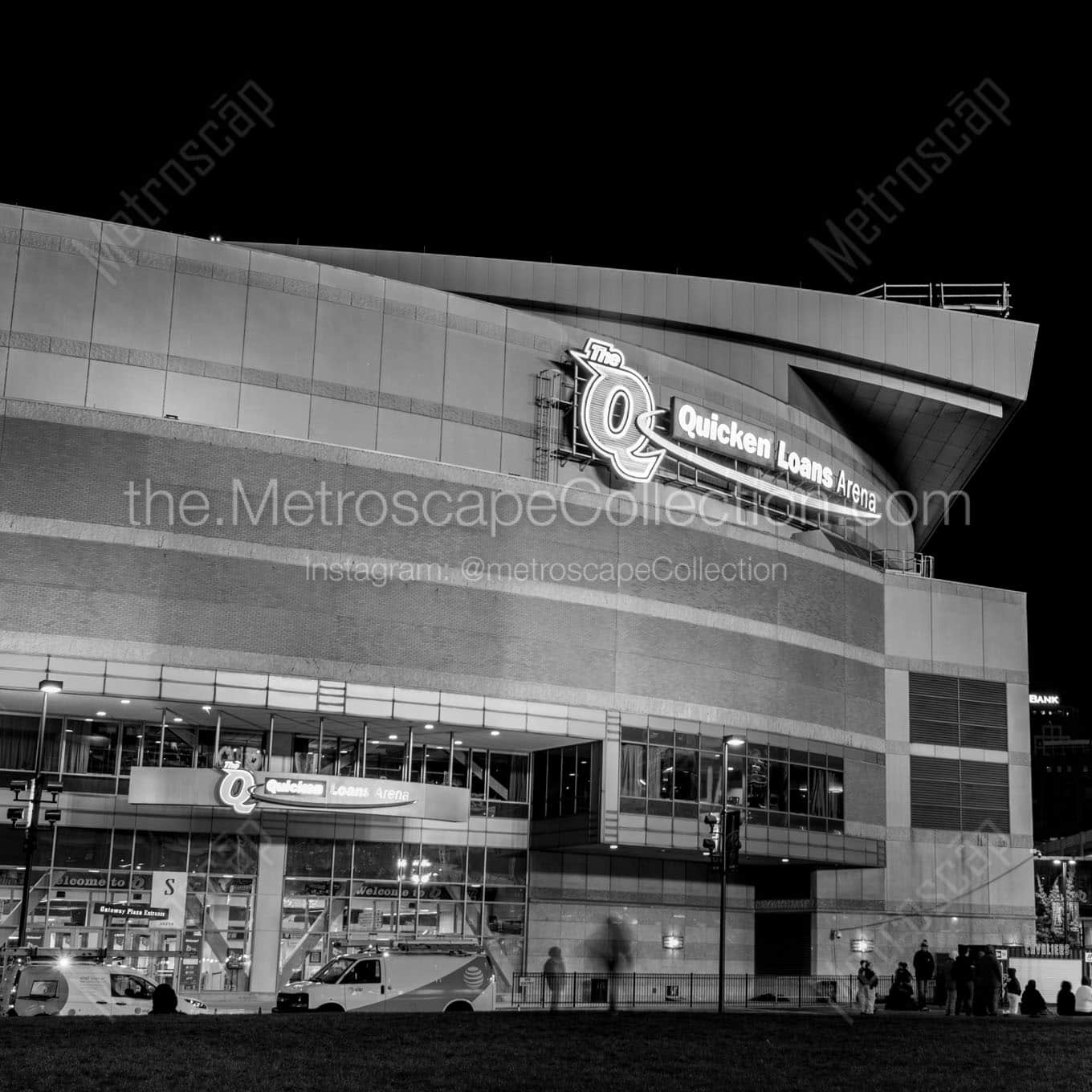 rocket mortgage field house at night Black & White Wall Art