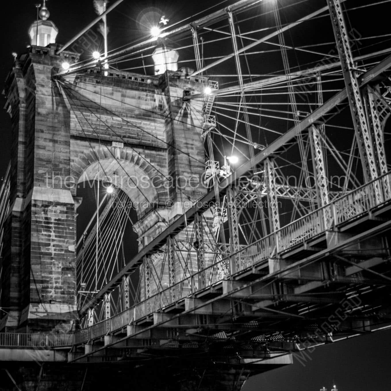 roebling bridge at night Black & White Wall Art
