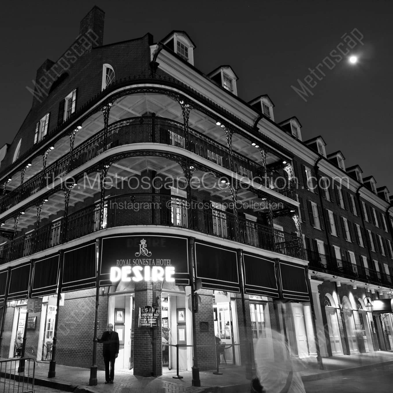 royal sonesta desire hotel at night Black & White Wall Art