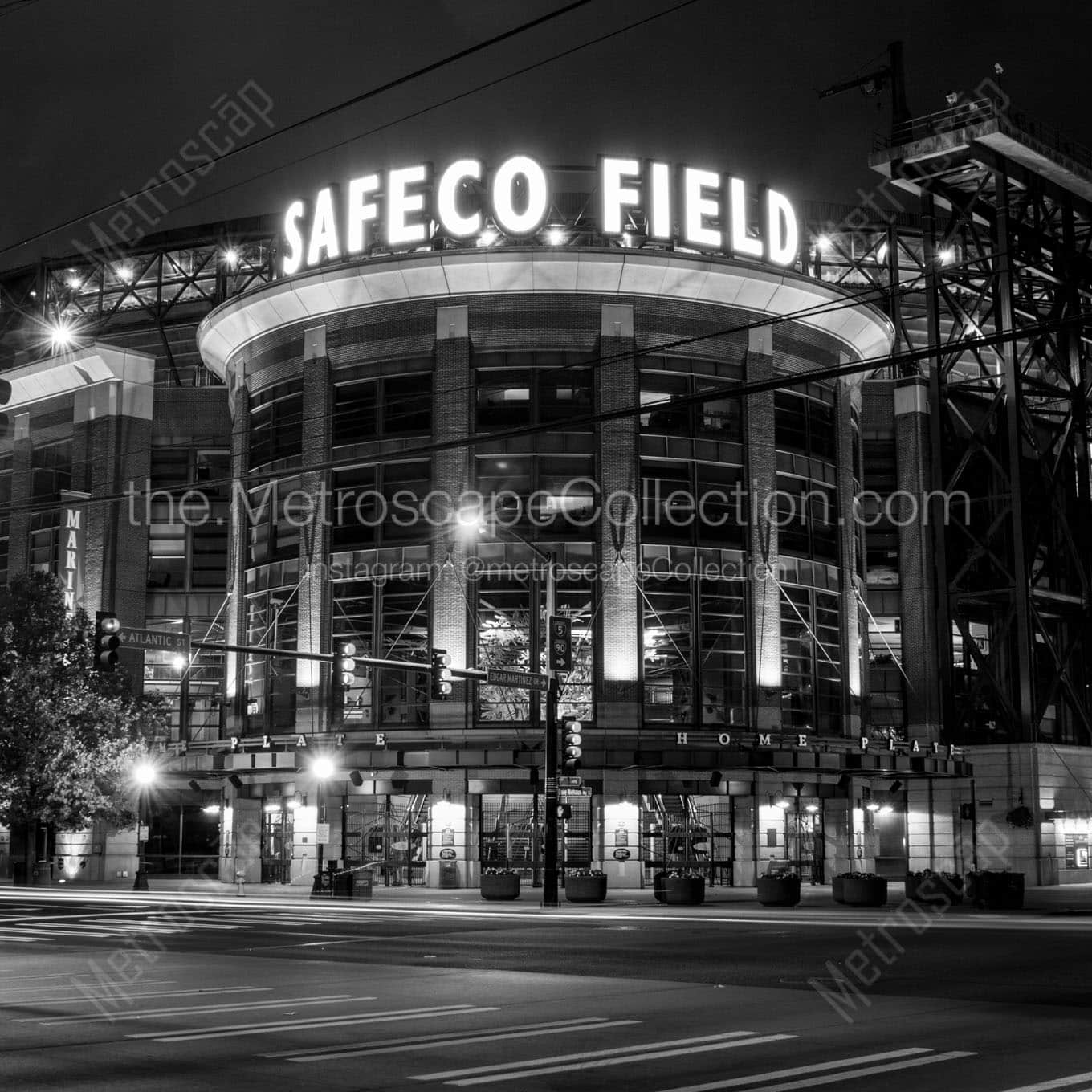 safeco field at night Black & White Wall Art