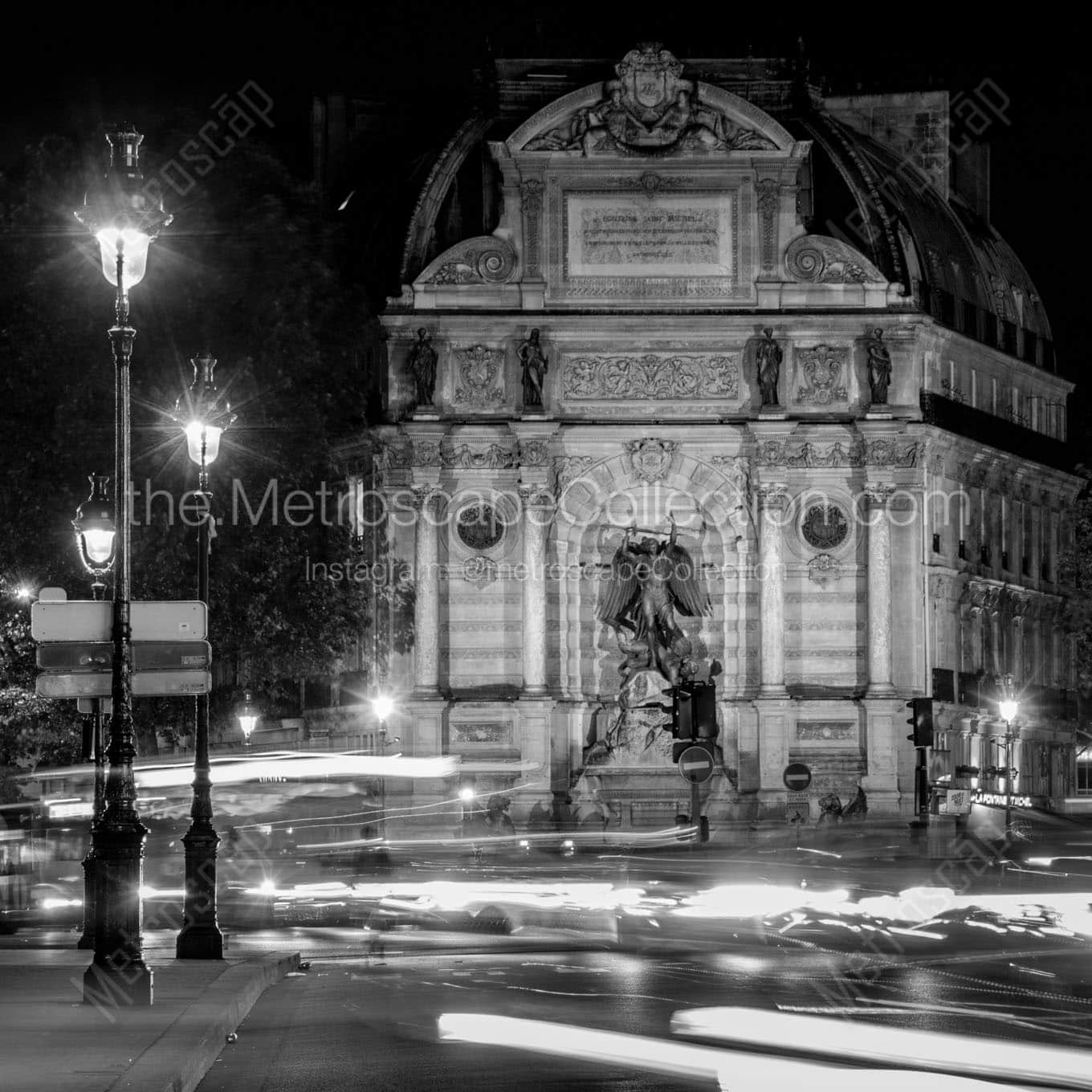 saint michel fountain and traffic Black & White Wall Art