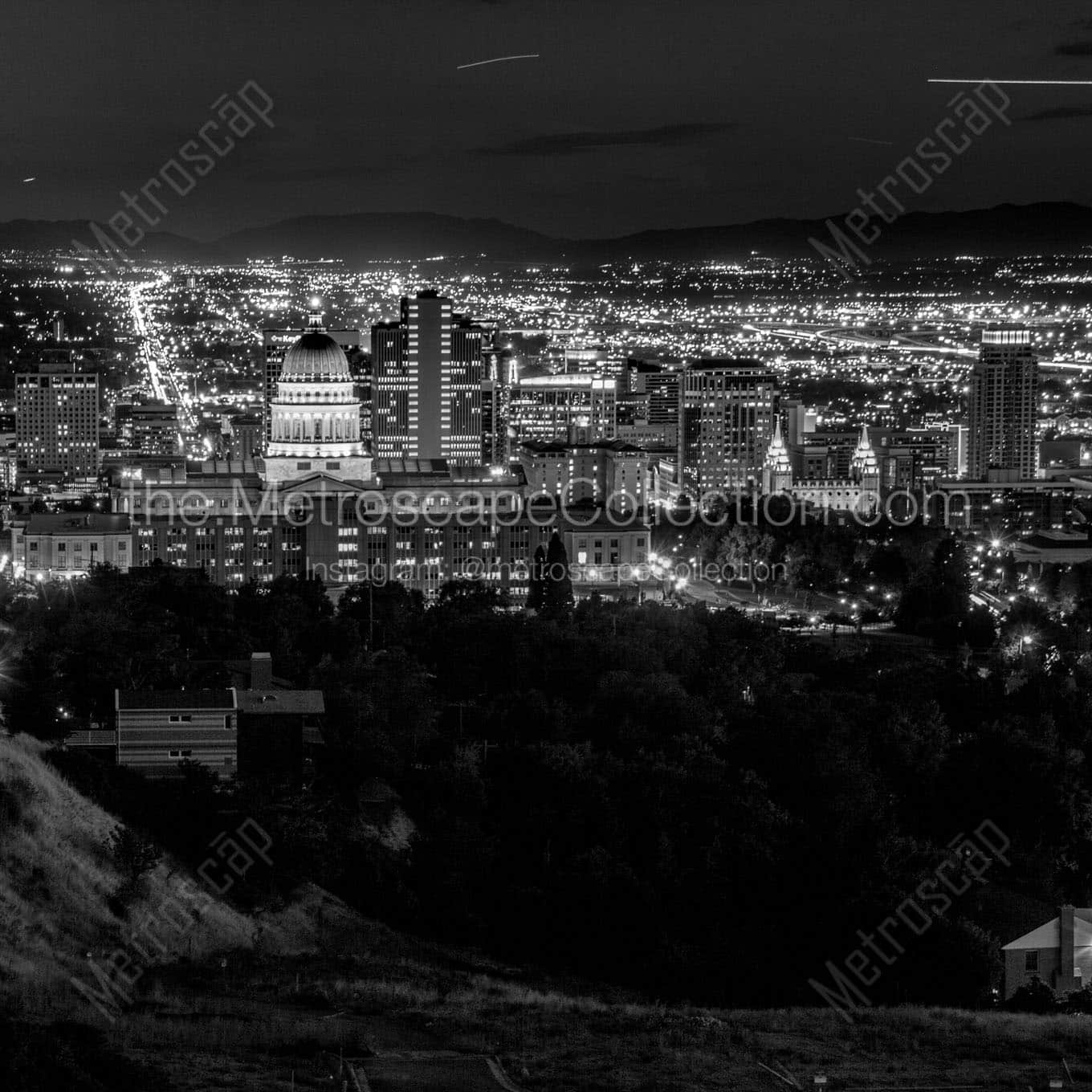 salt lake city skyline at night Black & White Wall Art