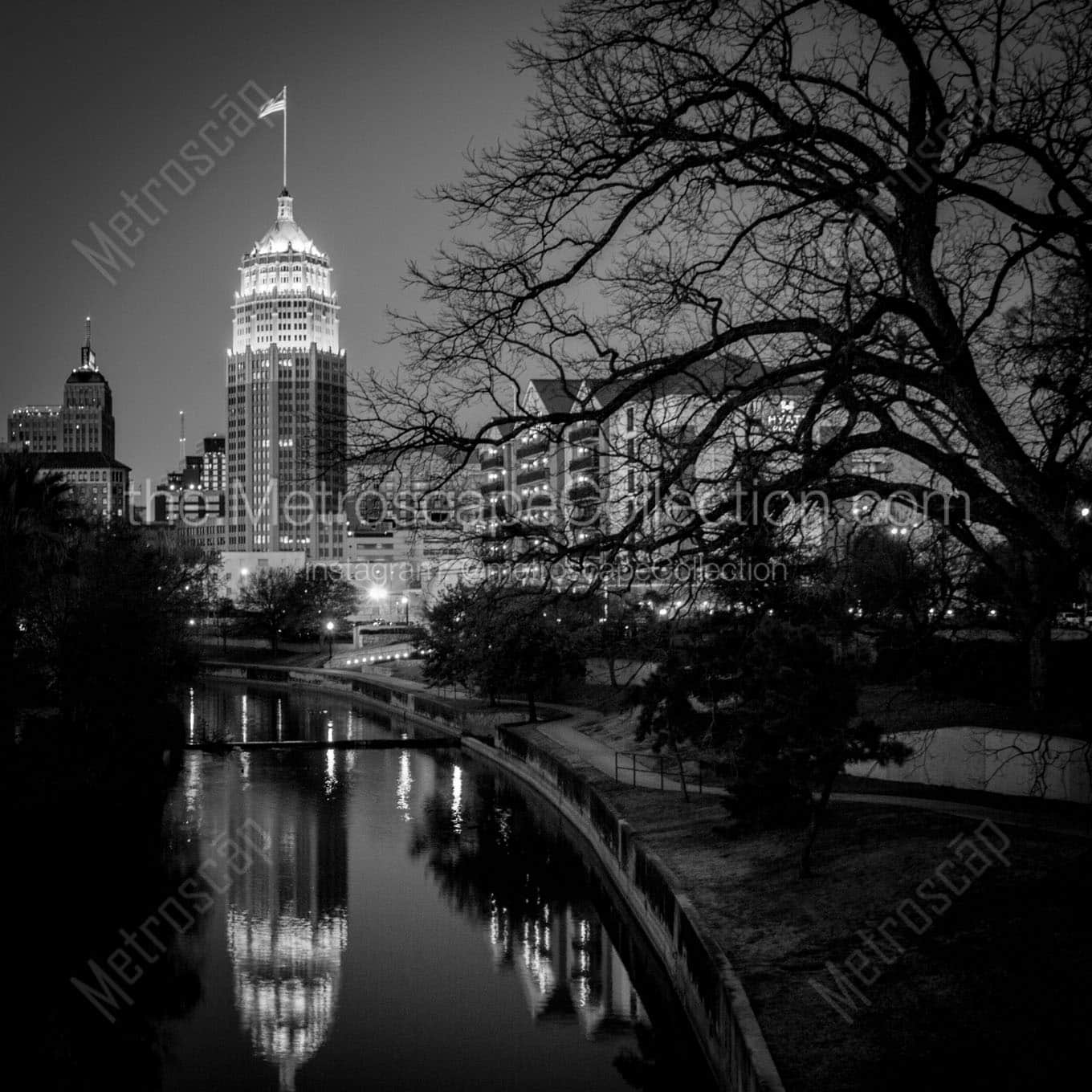 san antonio skyline at night Black & White Wall Art