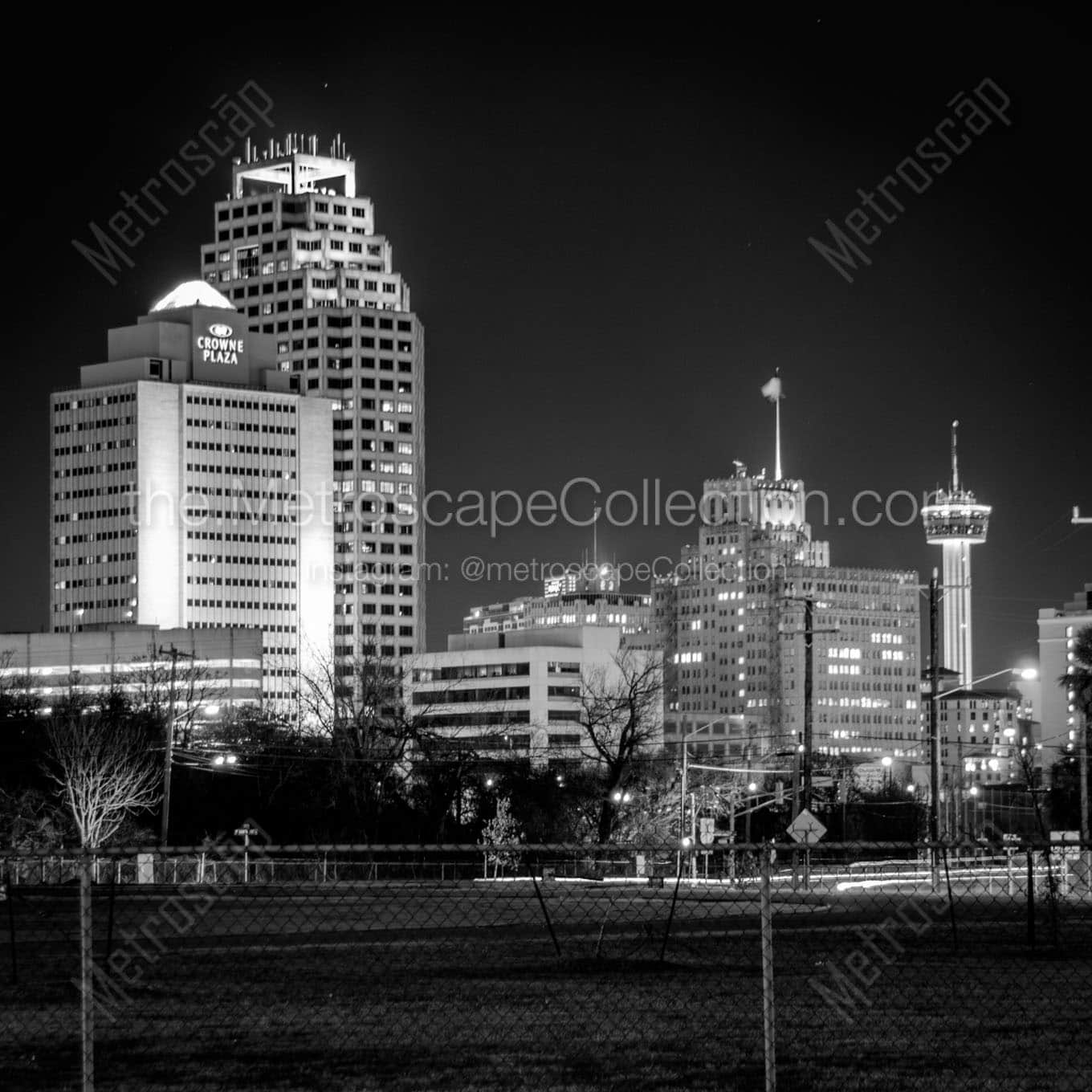 san antonio skyline at night Black & White Wall Art