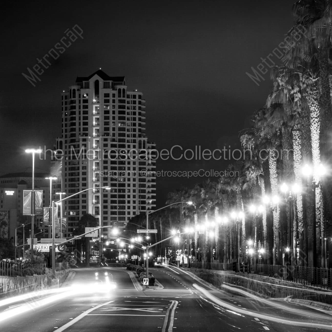 san diego harbor drive at night Black & White Wall Art