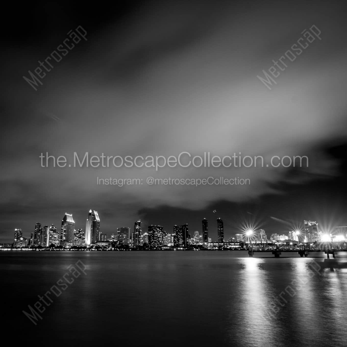 san diego skyline and harbor fog layer Black & White Wall Art