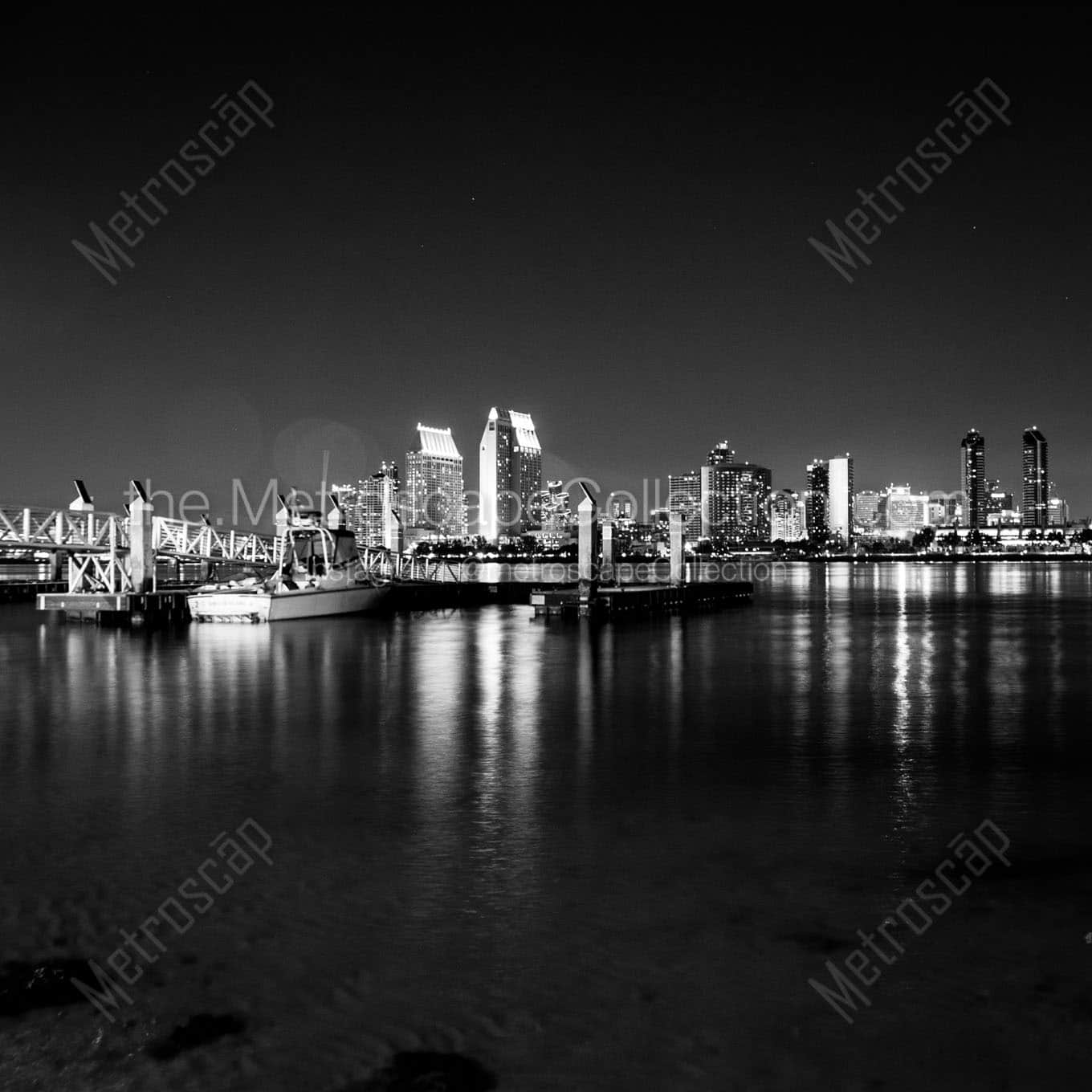 san diego skyline from coronado ferry Black & White Wall Art