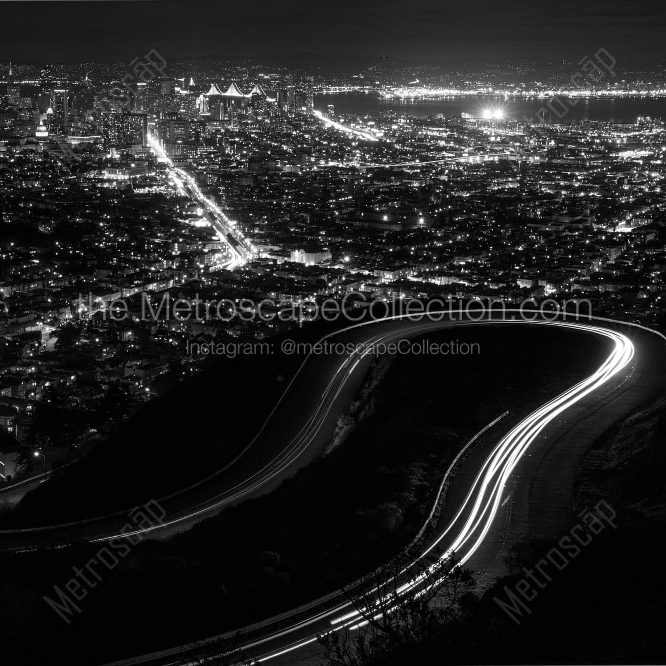 san francisco at night from twin peaks Black & White Wall Art