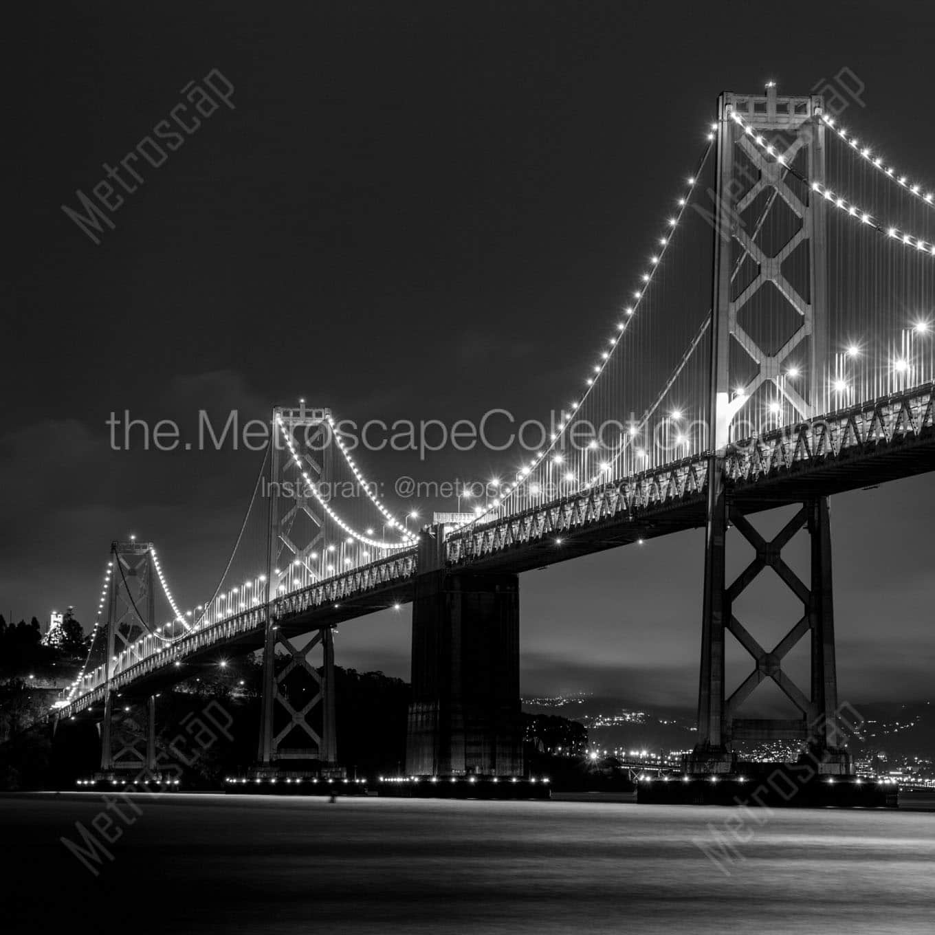 san francisco bay bridge at night Black & White Wall Art