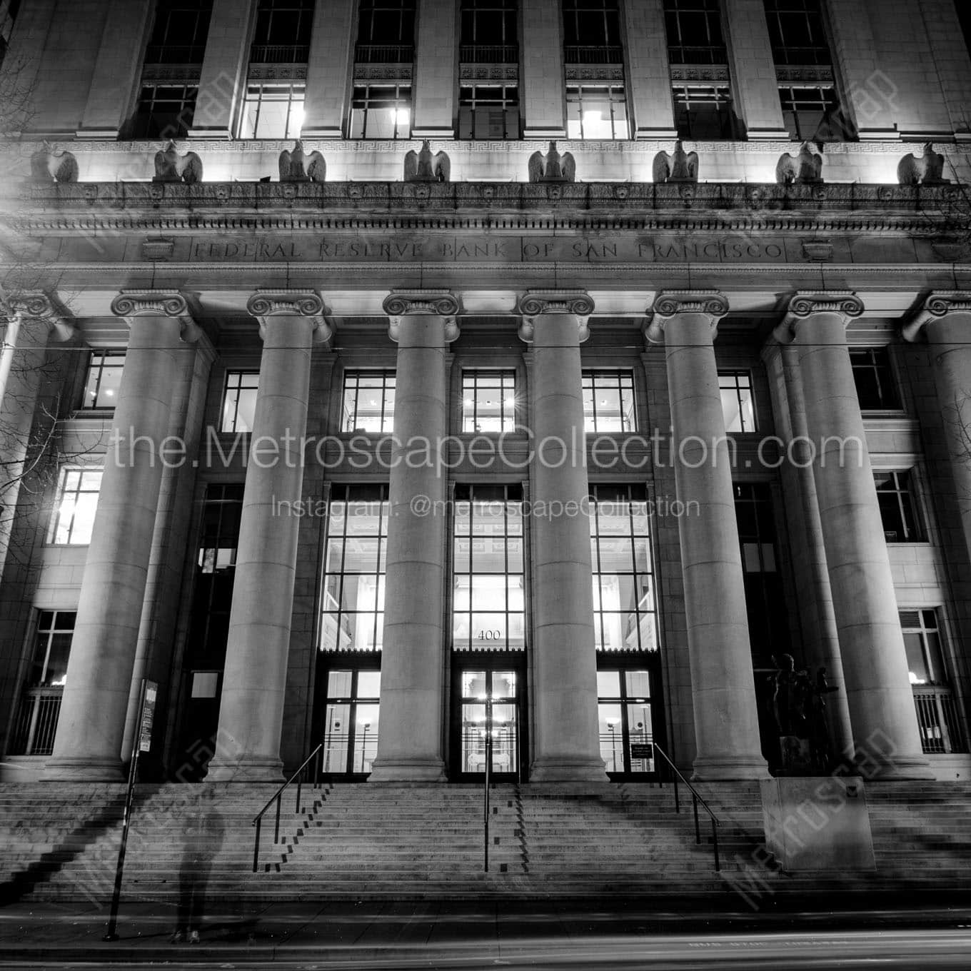 san francisco federal reserve building night Black & White Wall Art