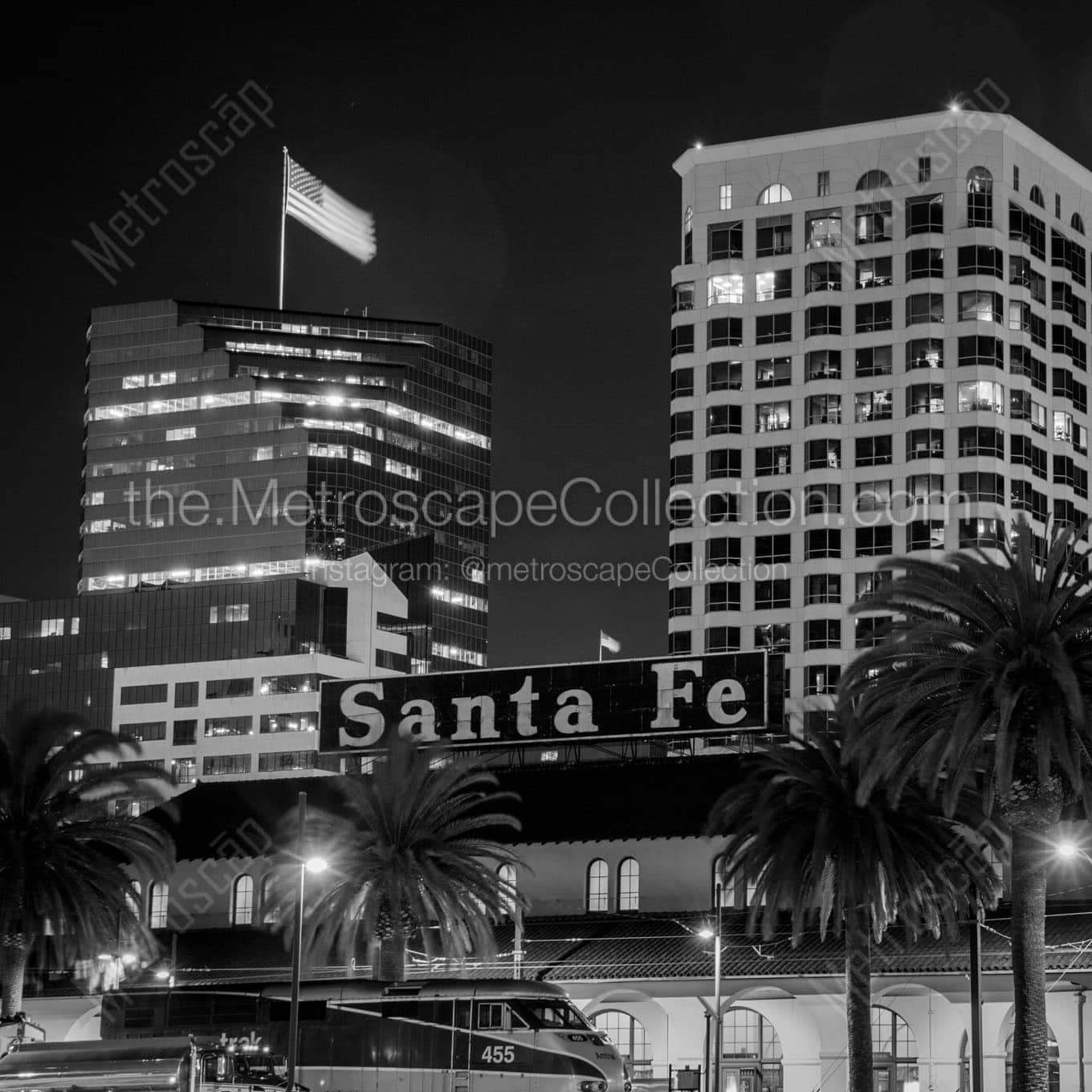 santa fe depot downtown san diego Black & White Wall Art