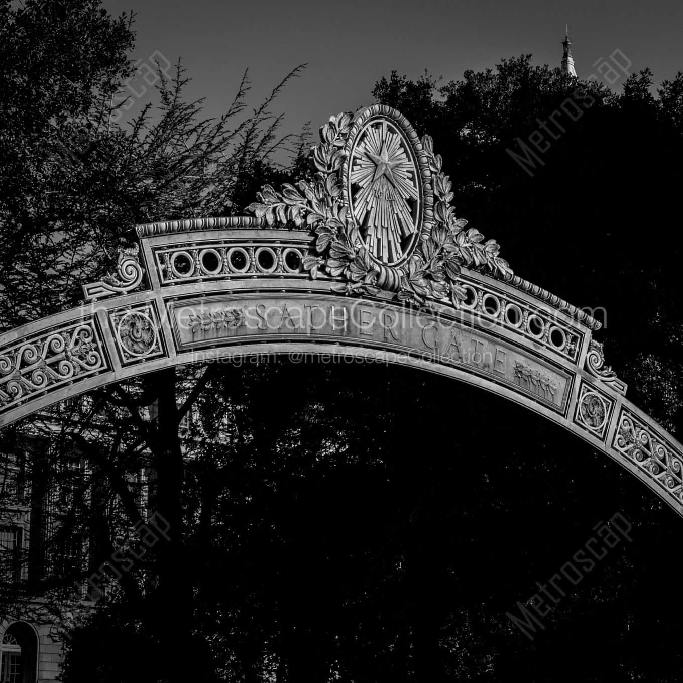 sather gate uc berkeley campus Black & White Wall Art