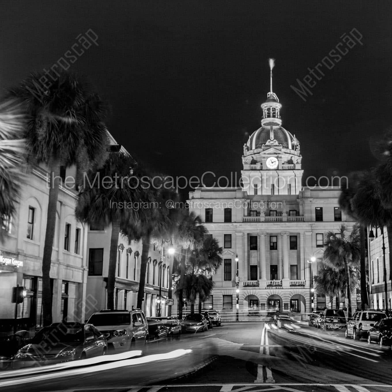 savannah city hall at night Black & White Wall Art