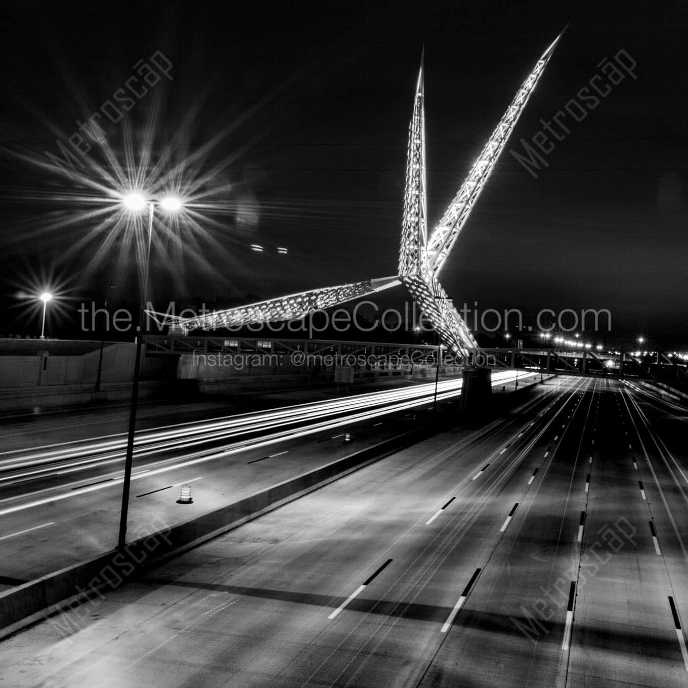 scissortail bridge i40 at night Black & White Wall Art