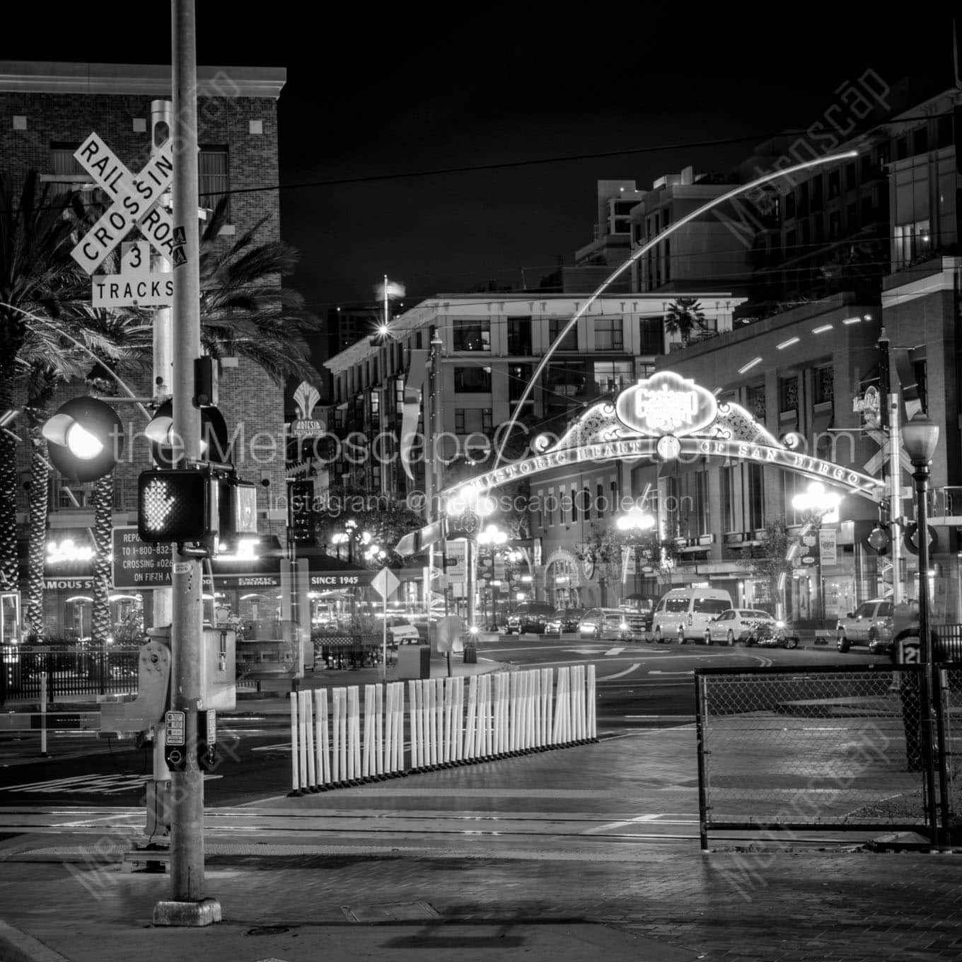 sdlr crossing gaslamp quarter Black & White Wall Art