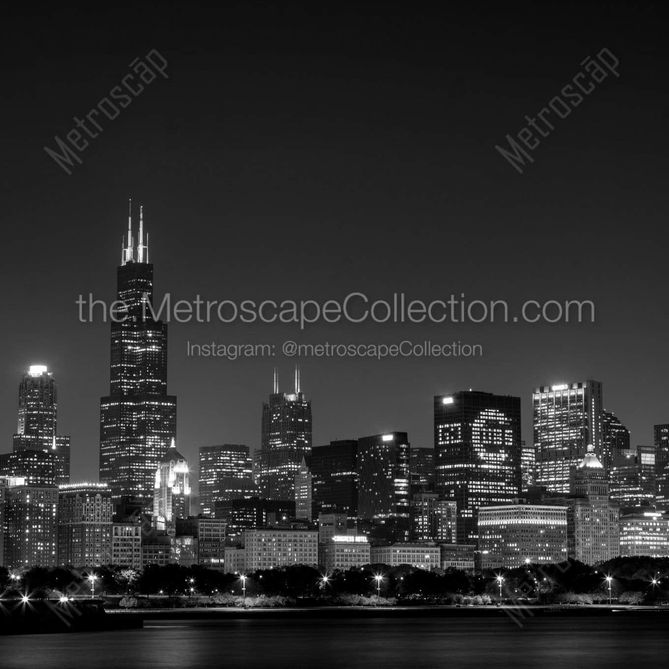 sears tower go cubs chicago skyline Black & White Wall Art