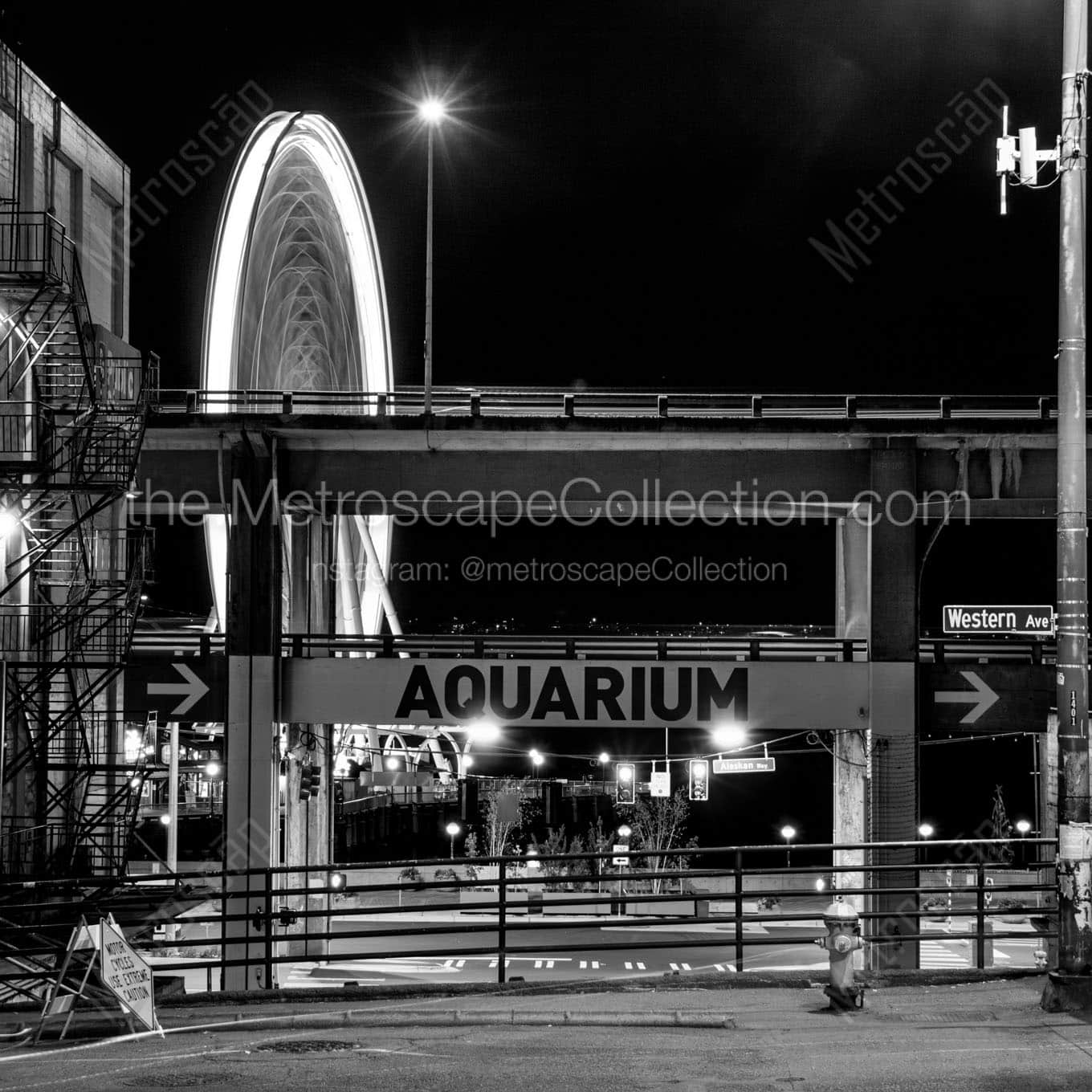 seattle ferris wheel at night Black & White Wall Art