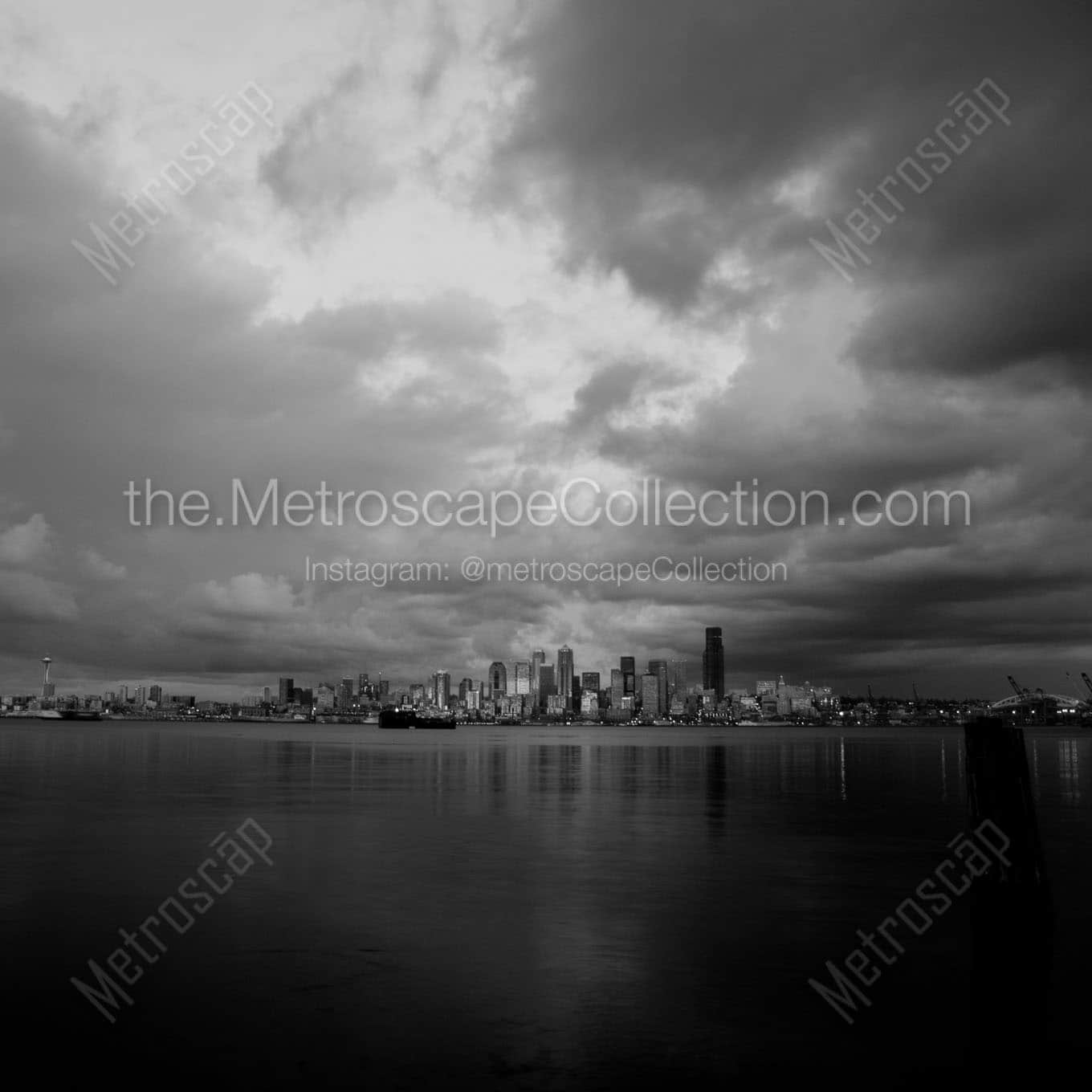 seattle skyline puget sound Black & White Wall Art