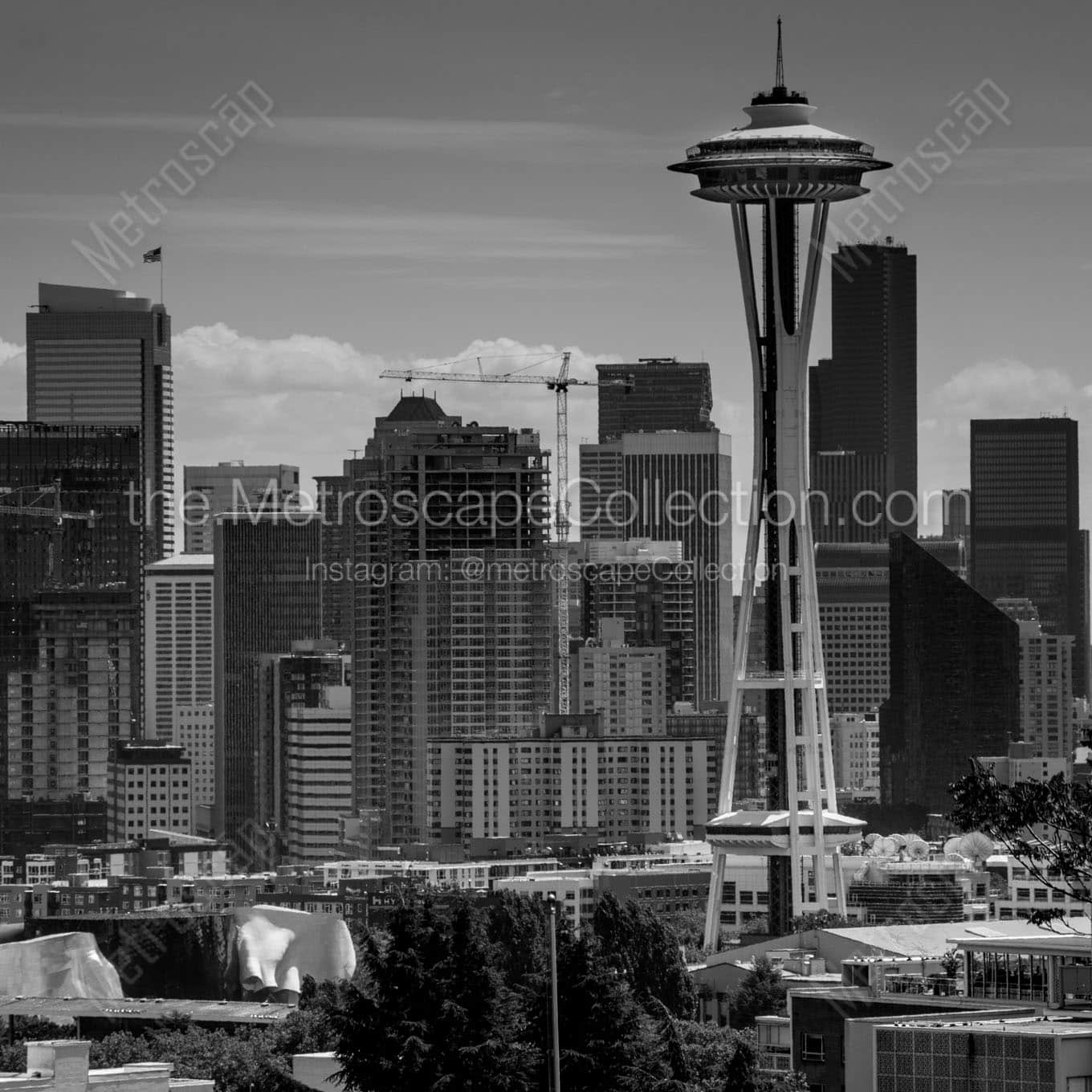 seattle skyline queen anne hill Black & White Wall Art