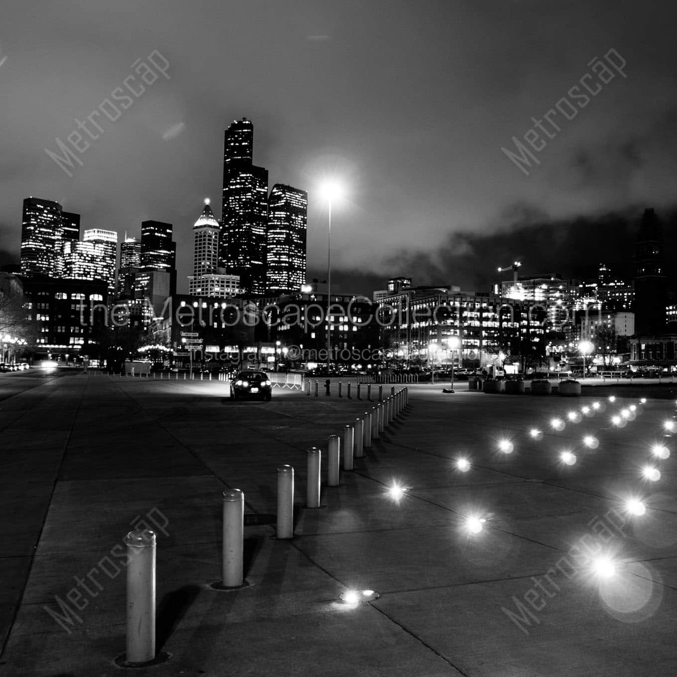 seattle skyline qwest parking lot Black & White Wall Art