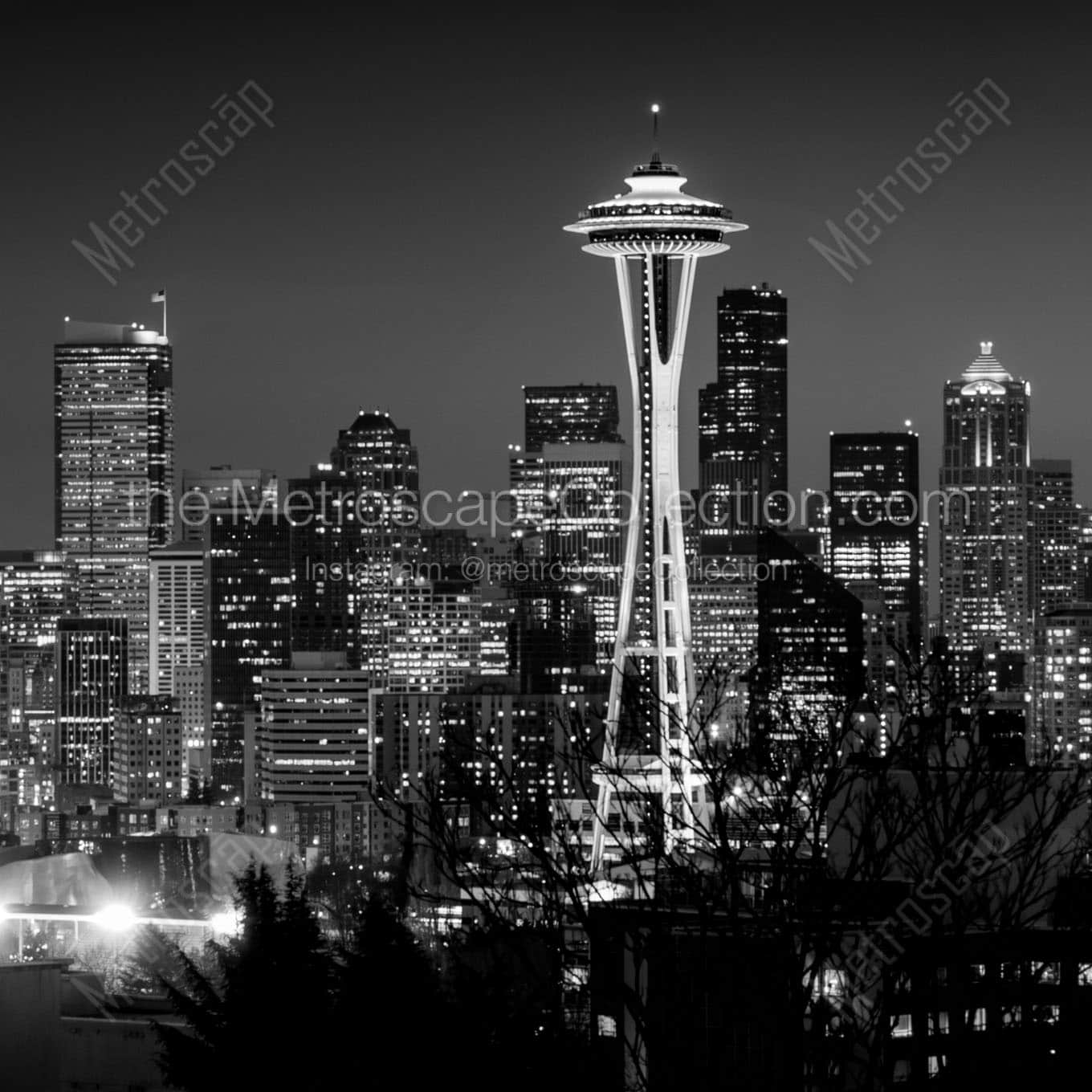 seattle skyline space needle Black & White Wall Art