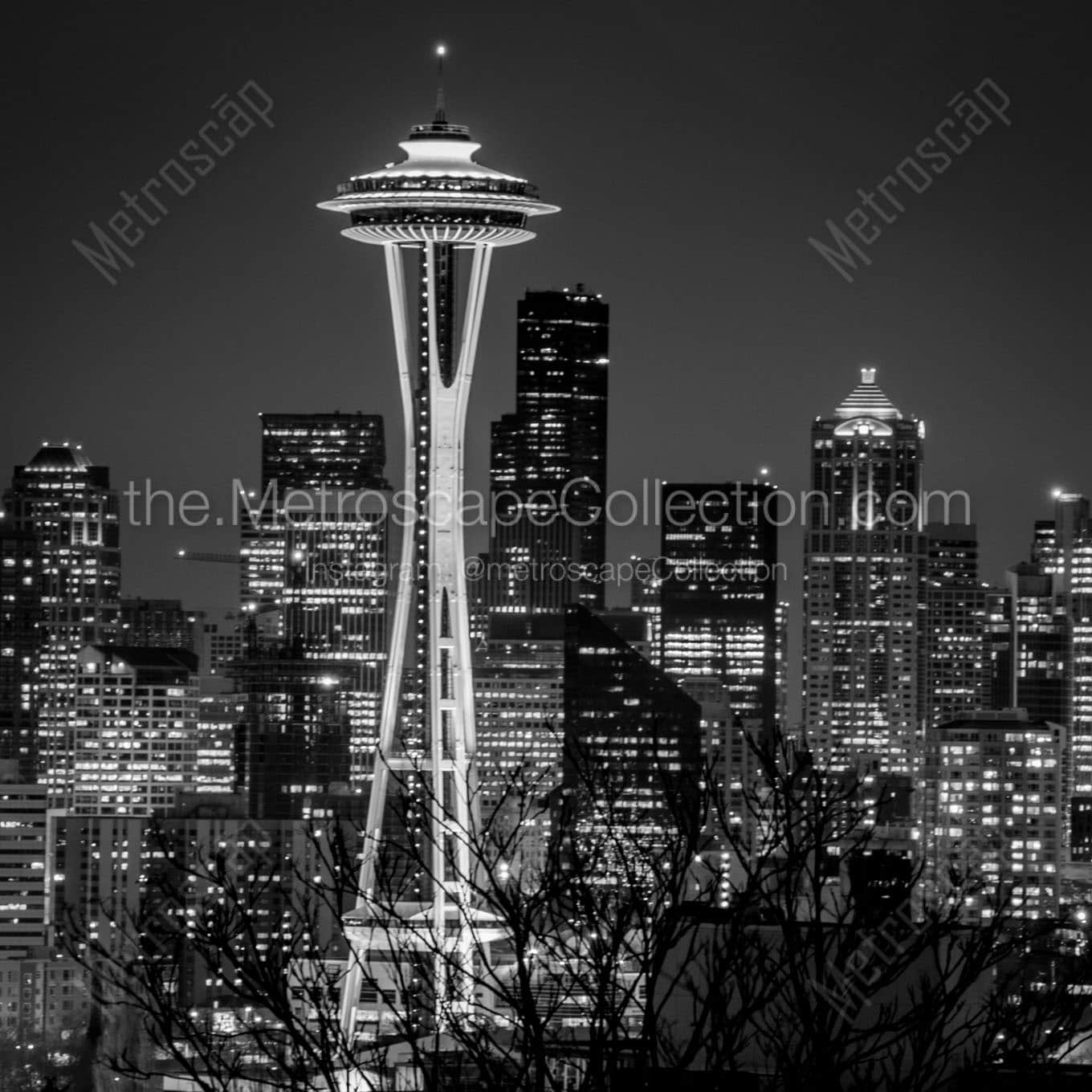 seattle space needle at night Black & White Wall Art