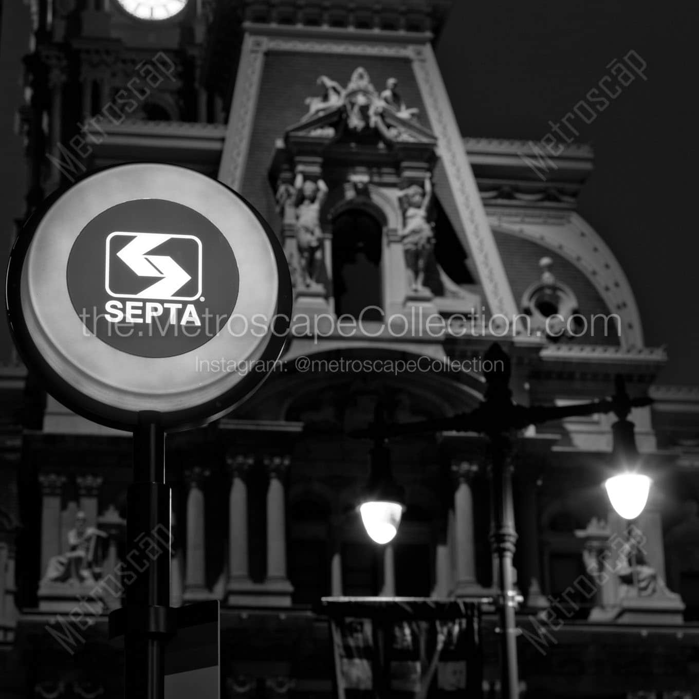 septa sign city hall Black & White Wall Art