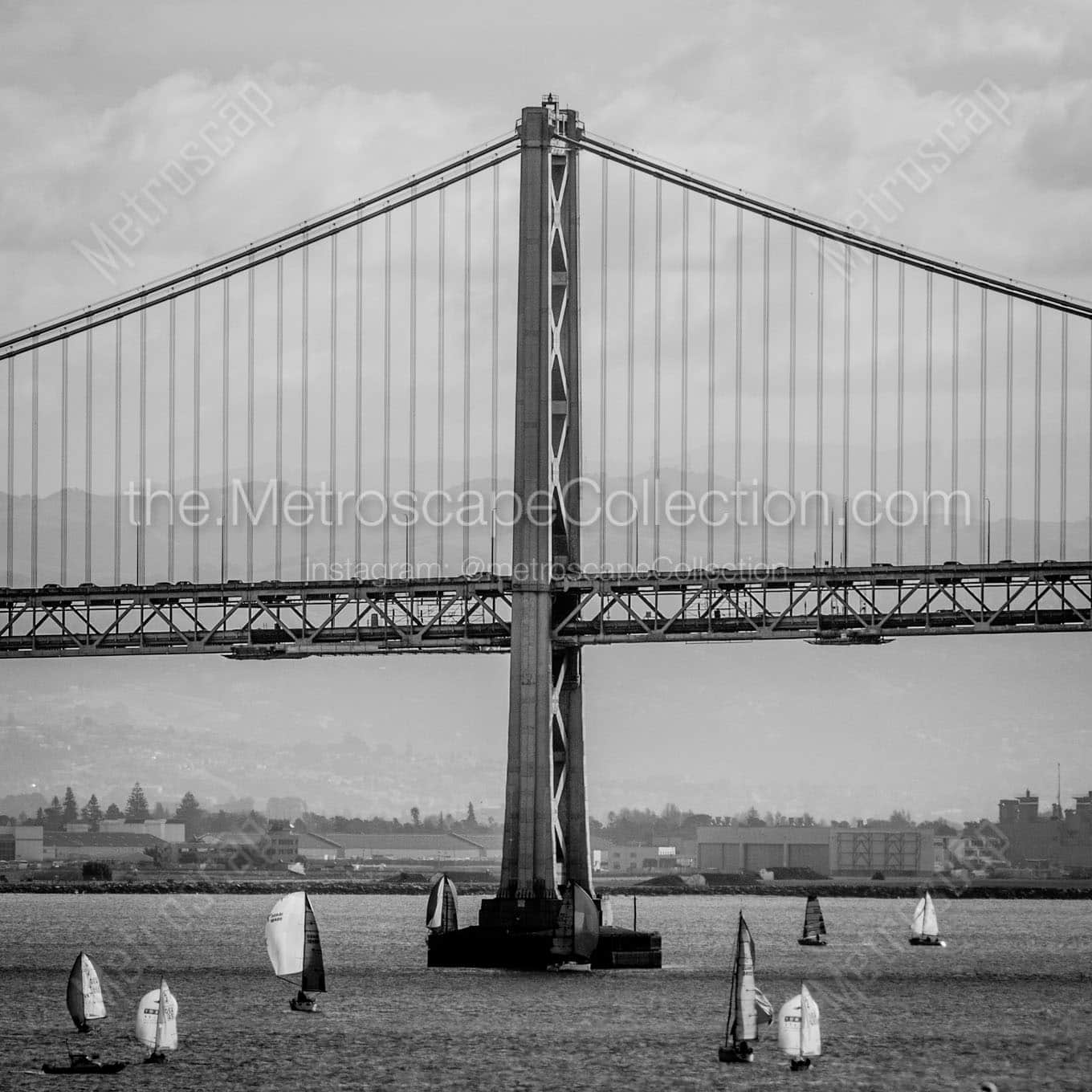 sf bay bridge sail boats Black & White Wall Art