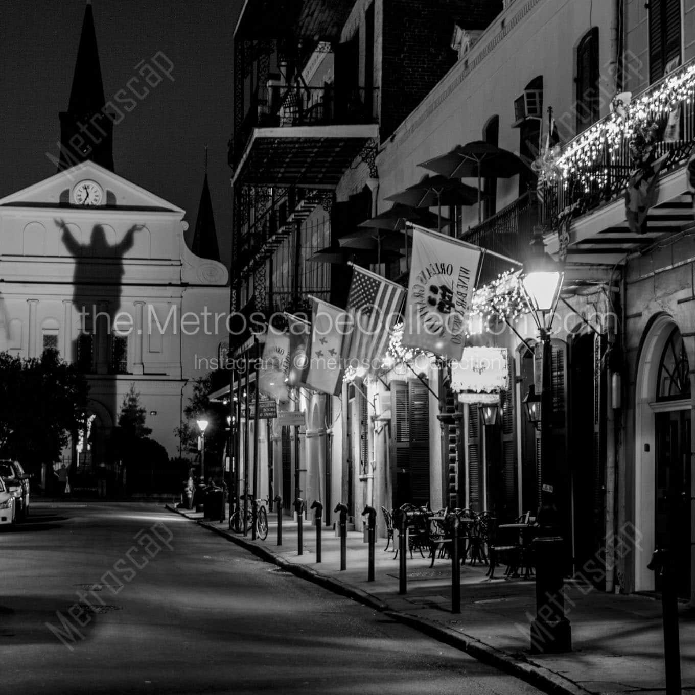 silhouette of christ on st louis cathedrial nola Black & White Wall Art