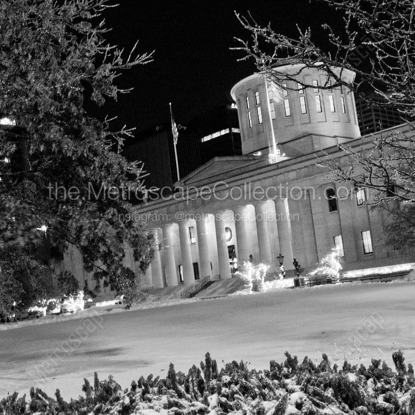 snowy ohio statehouse lawn Black & White Wall Art