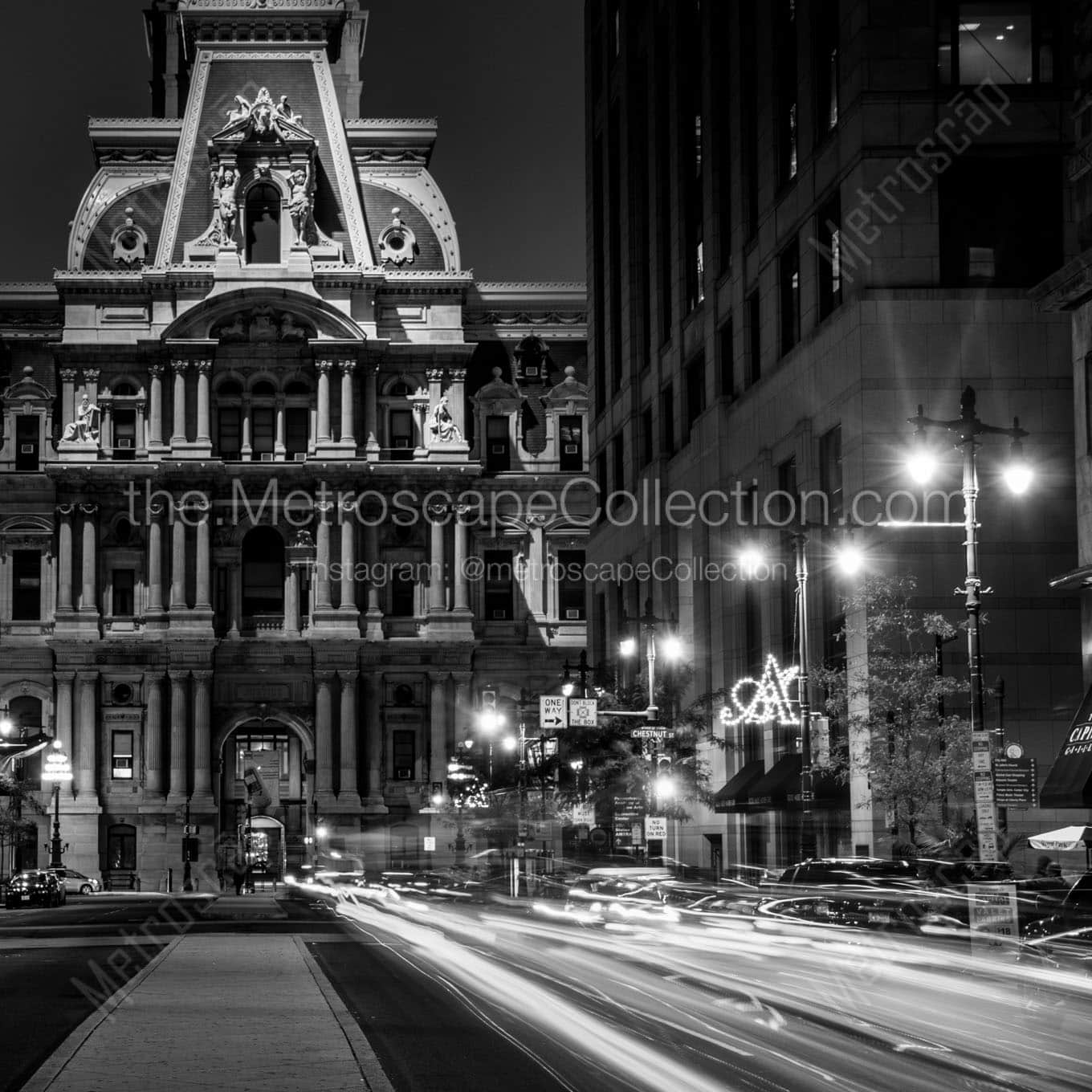 south side philadelphia city hall chestnut broad Black & White Wall Art