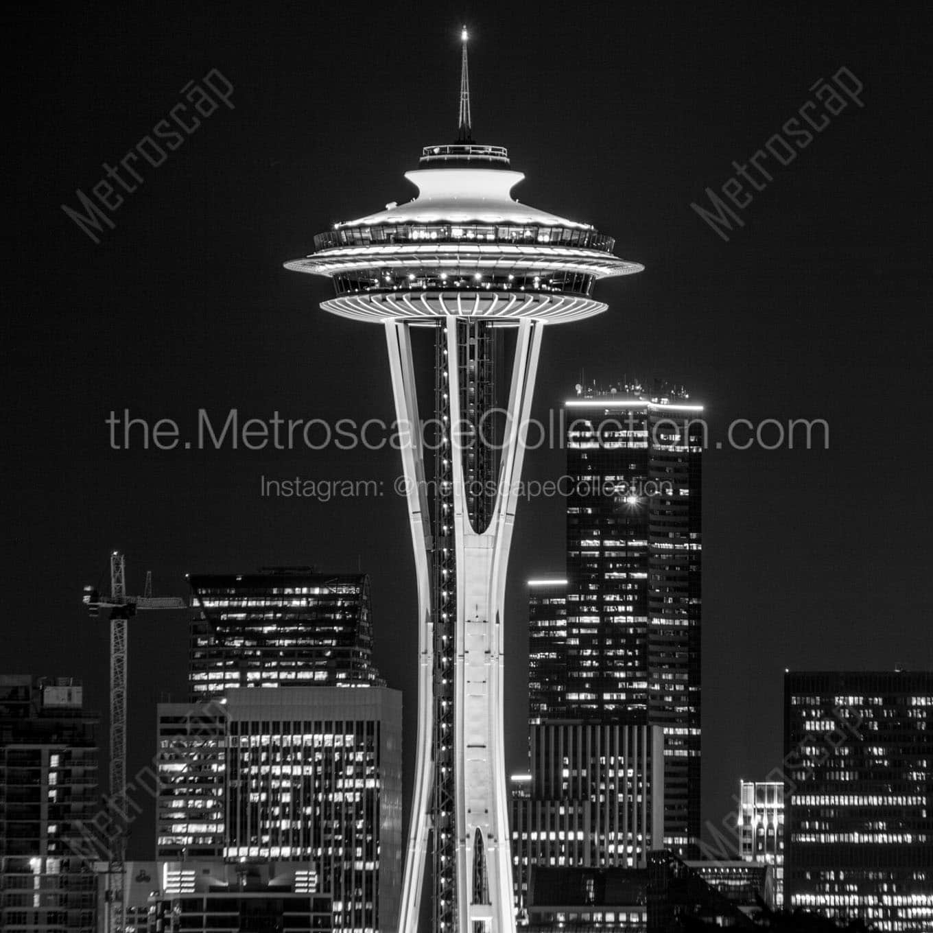 space needle at night Black & White Wall Art