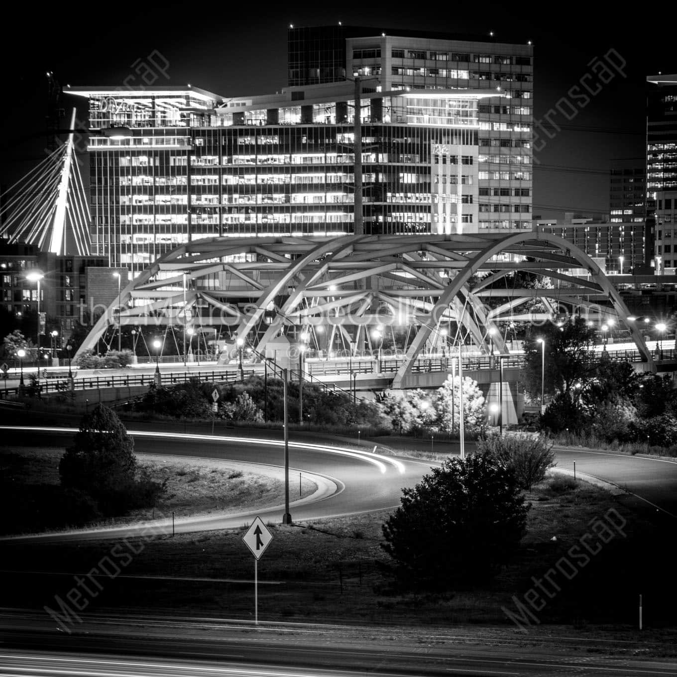 speer blvd bridge at night Black & White Wall Art