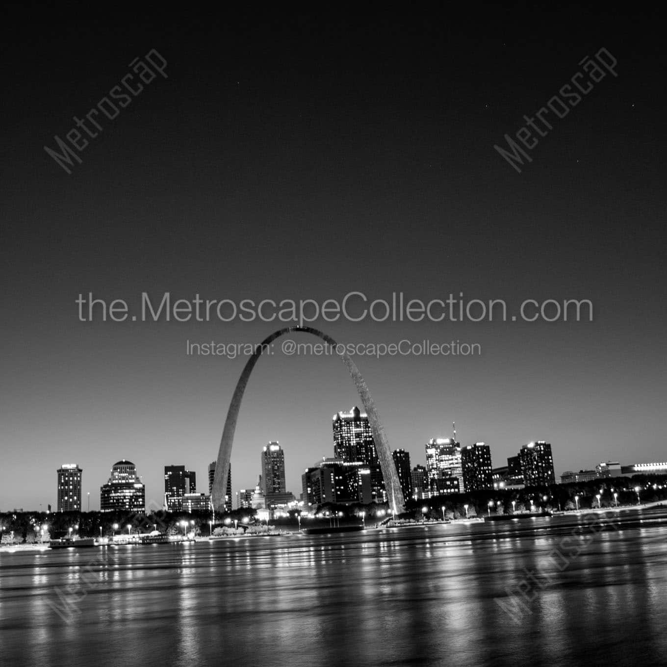 st louis skyline along mighty mississippi Black & White Wall Art