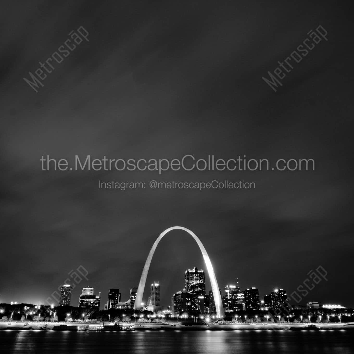 st louis skyline at night Black & White Wall Art