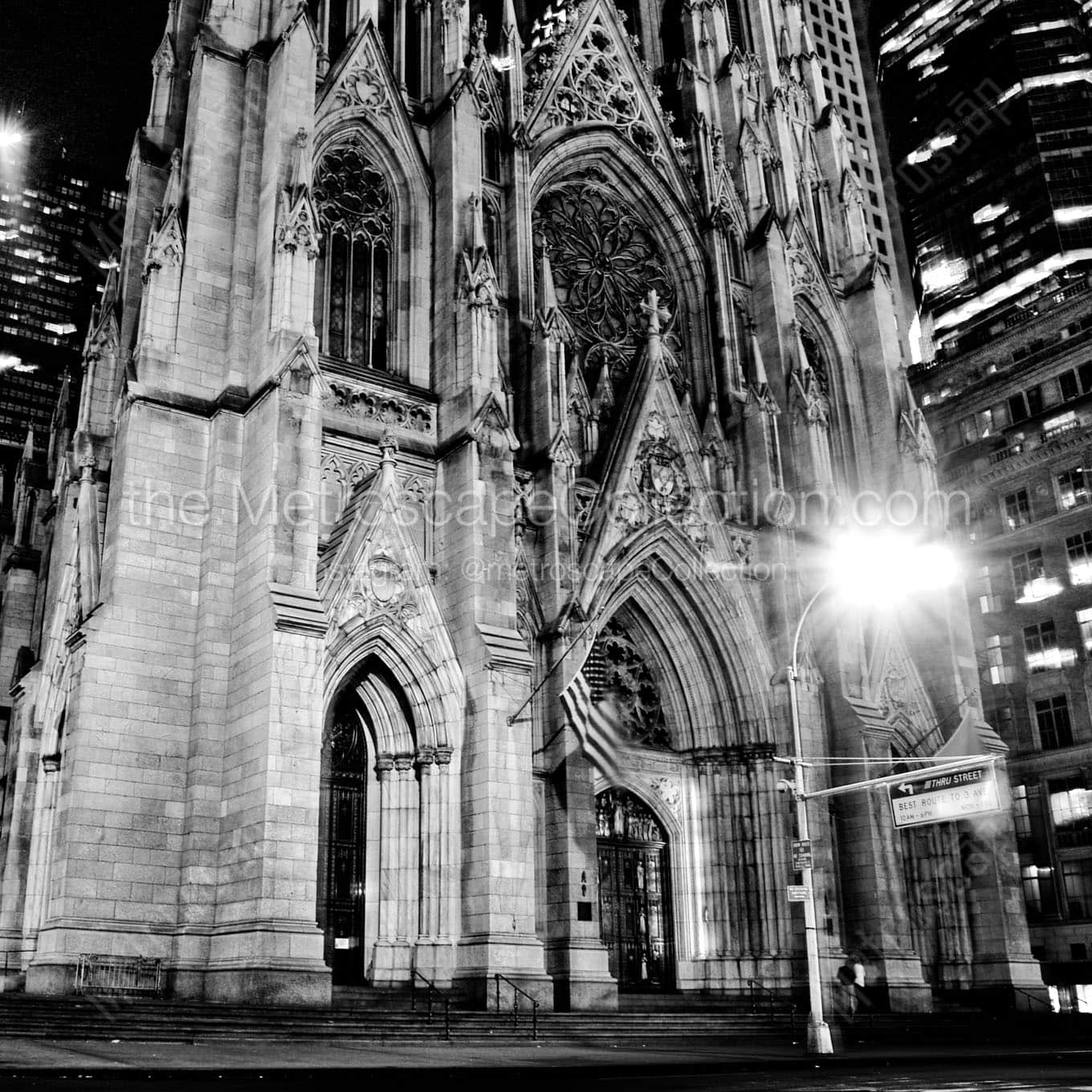 st patricks cathedral at night Black & White Wall Art