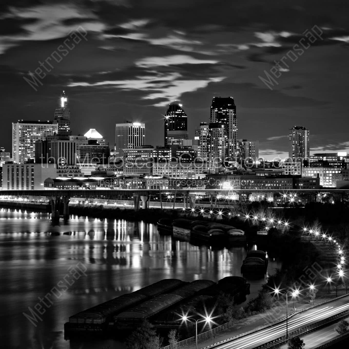 st paul skyline night Black & White Wall Art