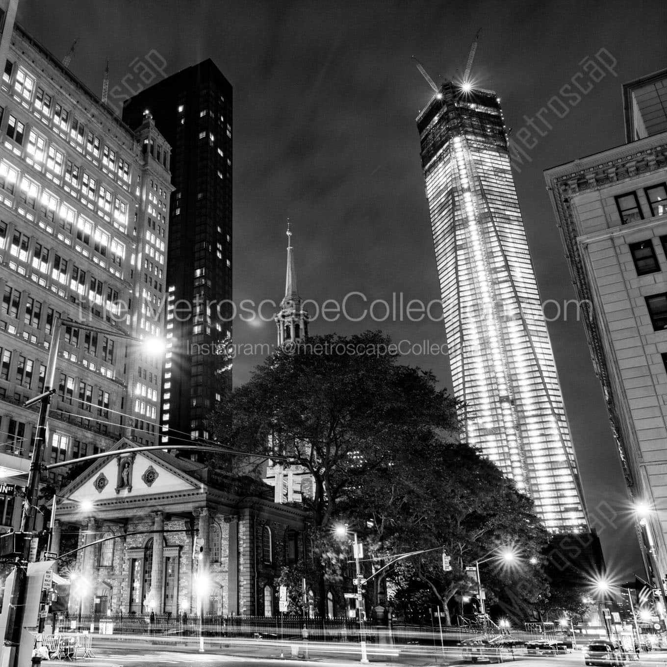 st pauls church freedom tower Black & White Wall Art