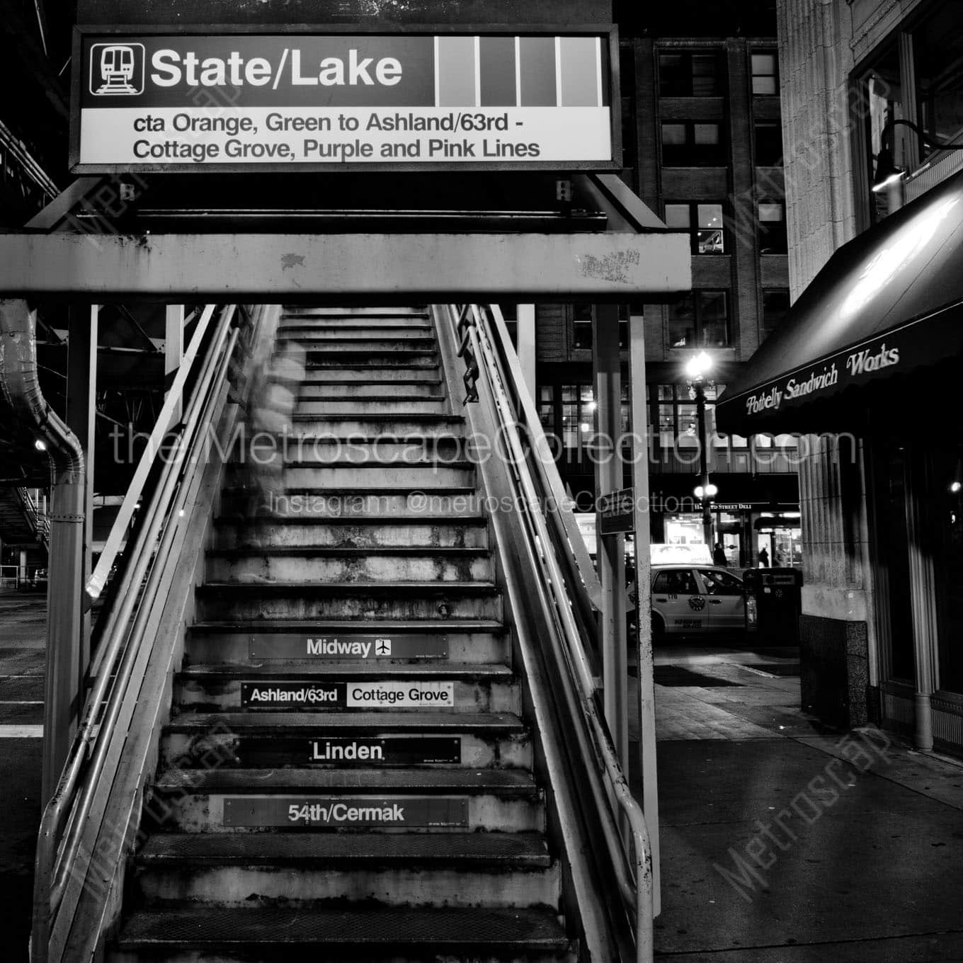 steps of state and lake l station Black & White Wall Art