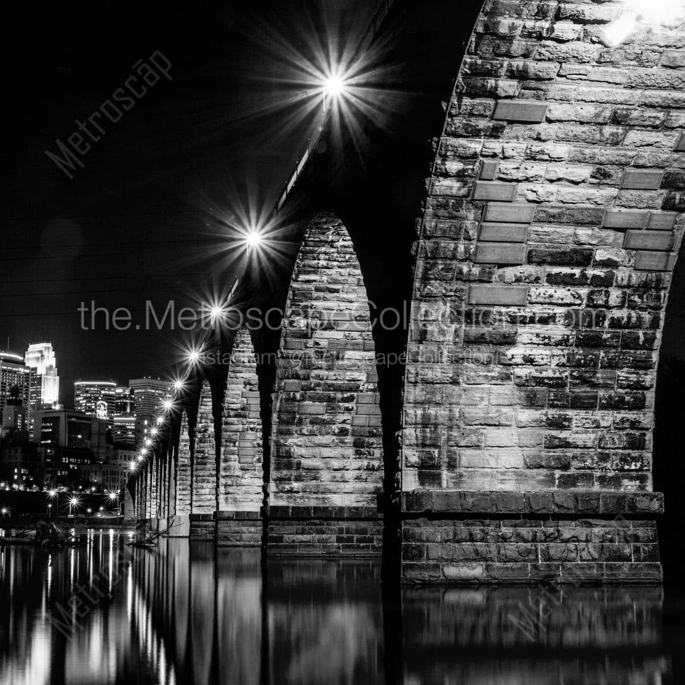 stone arch bridge at night Black & White Wall Art