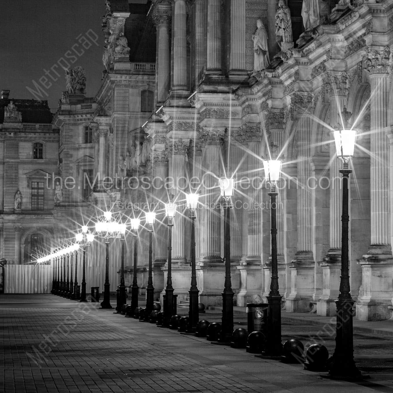 street lamps at the louvre Black & White Wall Art