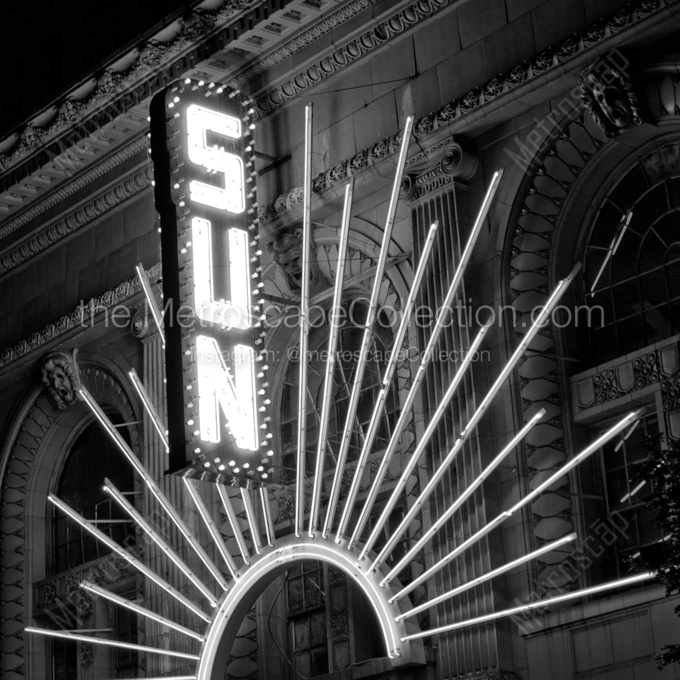 sun theater sign at night Black & White Wall Art