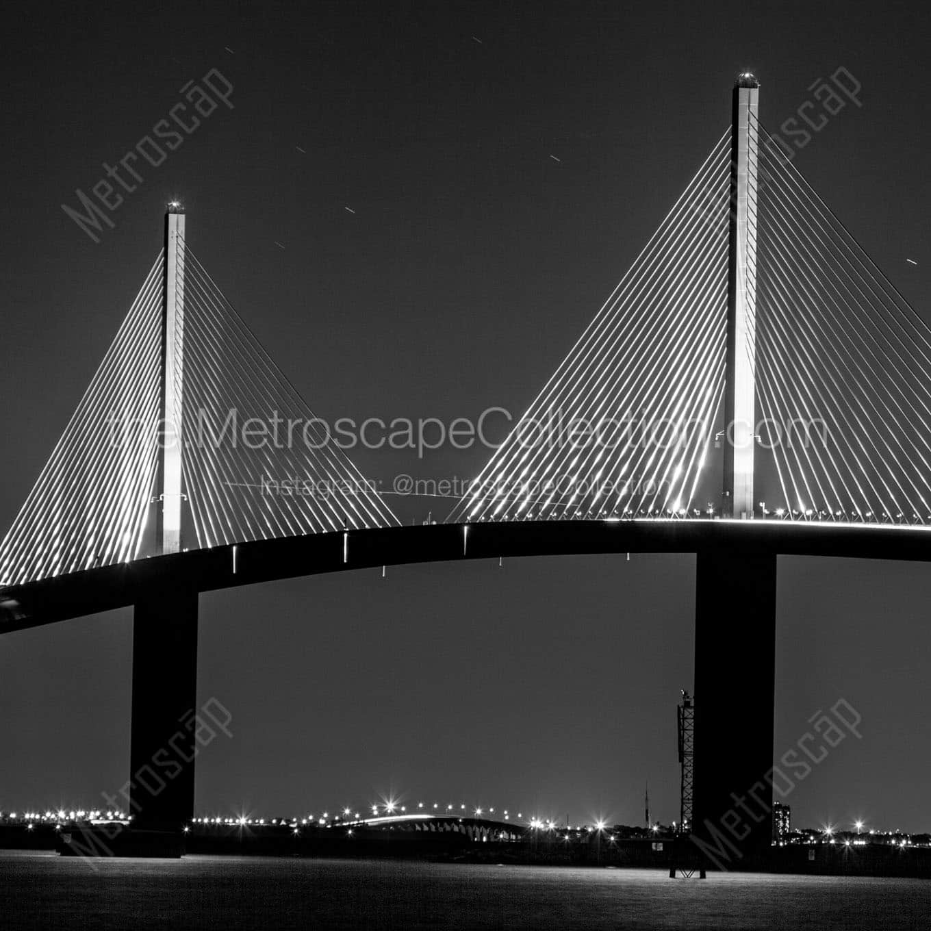 sunshine skyway bridge at night Black & White Wall Art